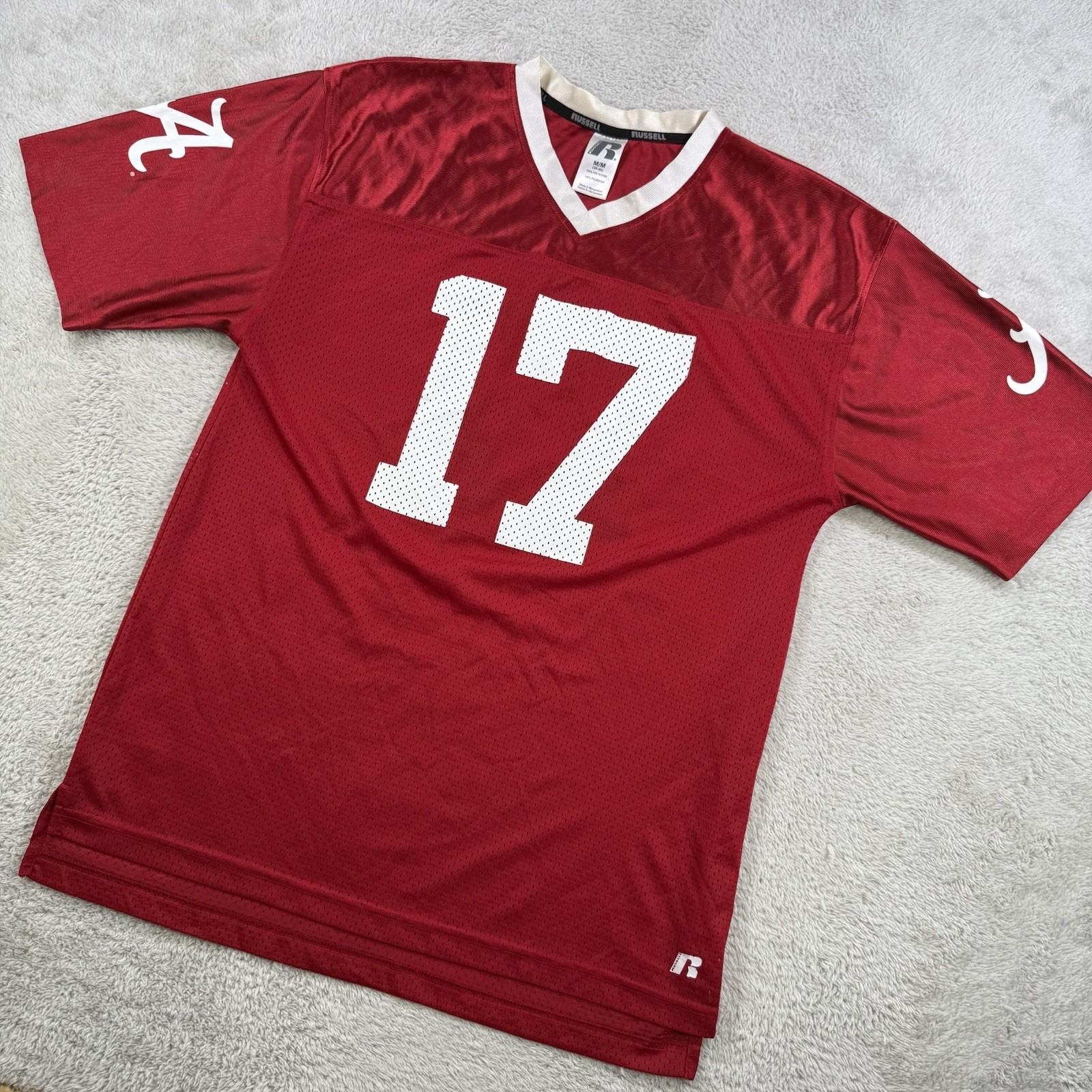 Vintage Alabama Crimson Tide Jersey Men Medium Red Russell Football #17 Mesh Y2K