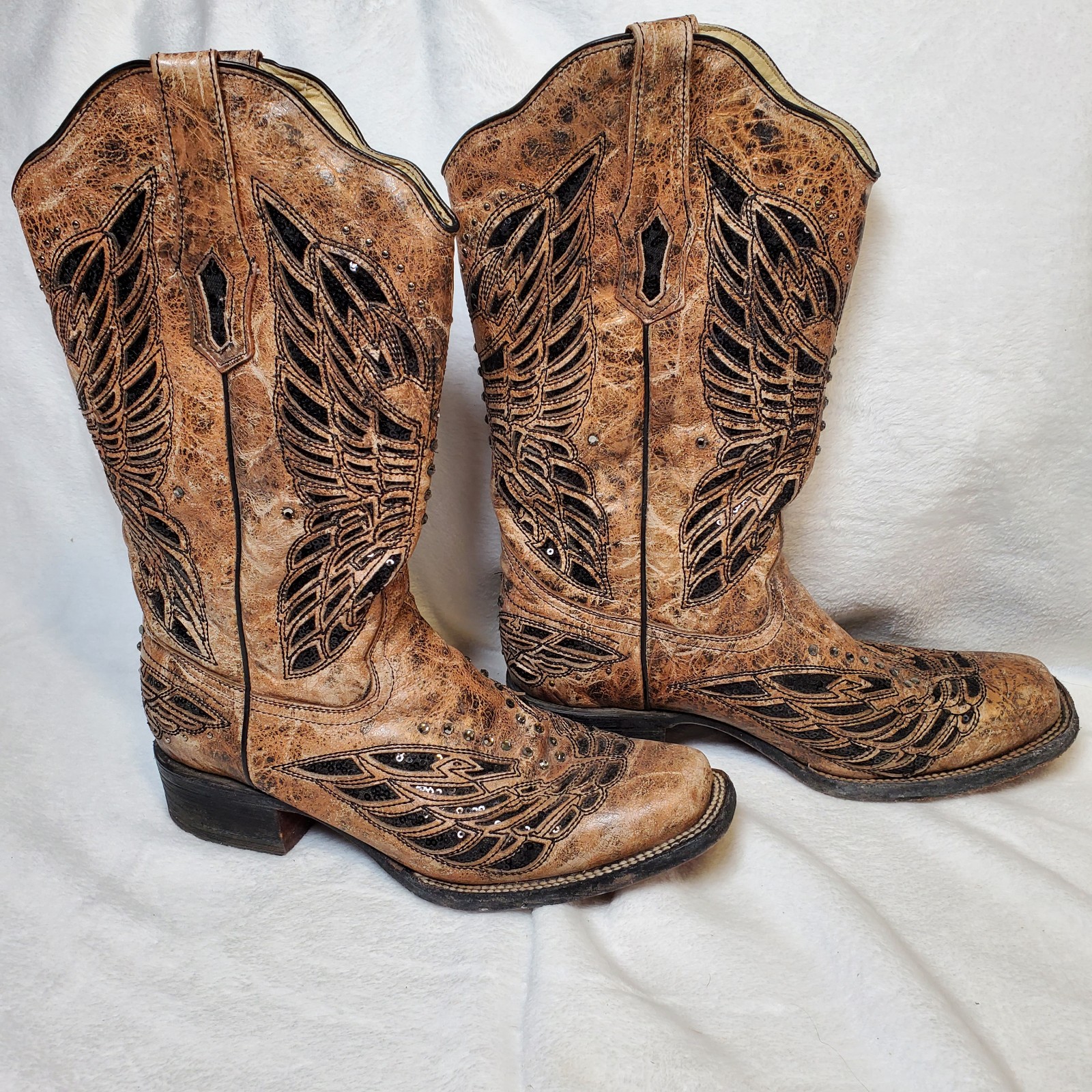 Corral Western Leather Boots Rhinestone Wing Square Crystals Size 9 Butterfly