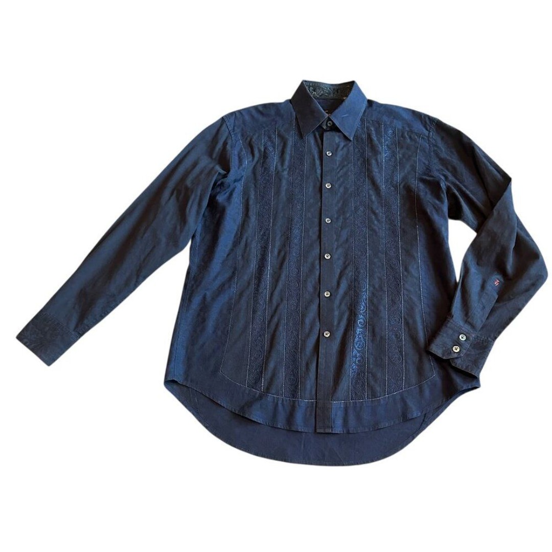 Robert Graham Navy Button-Down Shirt Long Sleeve Paisley Stripe Size Large NWOT