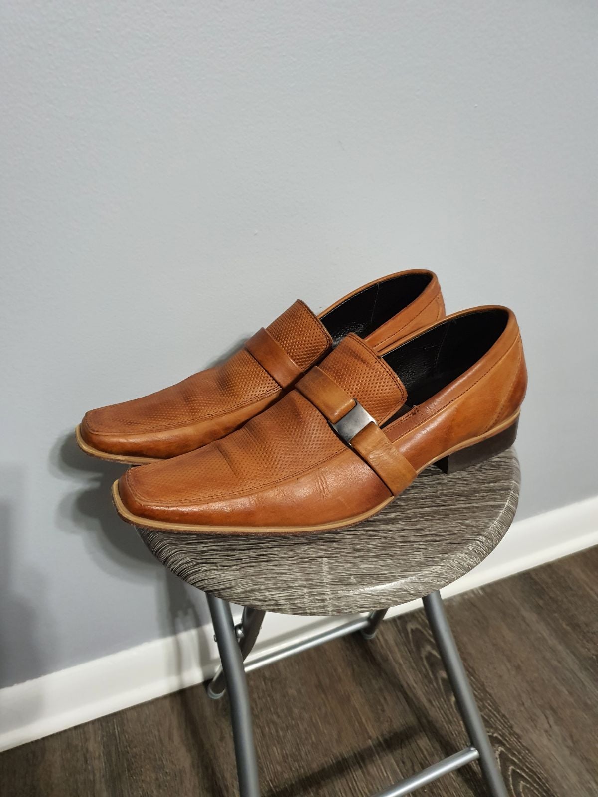 Mens Mexican Leather Slip On Loafer Square Toe Brown Dress Shoes Size 8.5