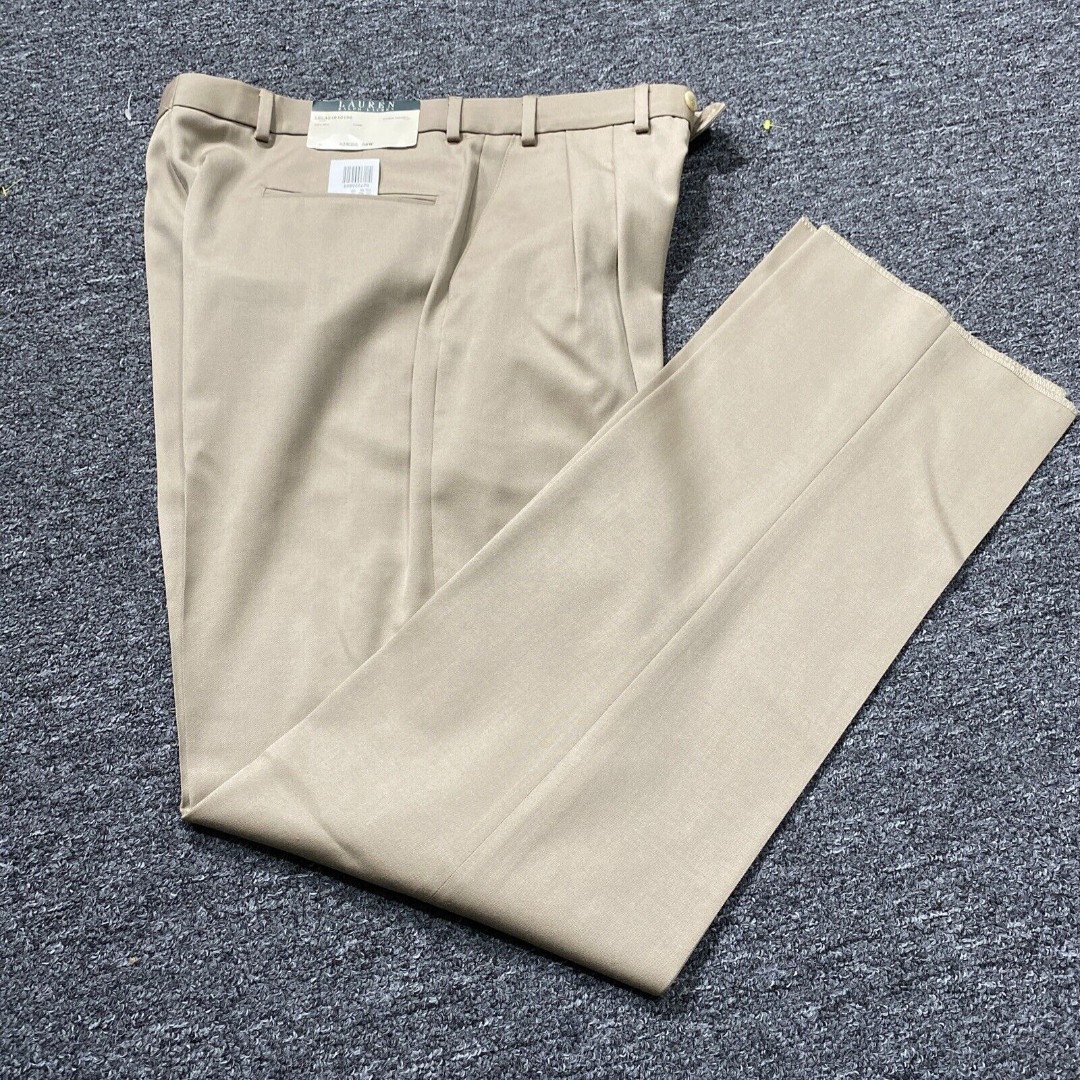 NWT RALPH LAUREN TAN WOOL MENS PLEATED DRESS PANT 42R 36W