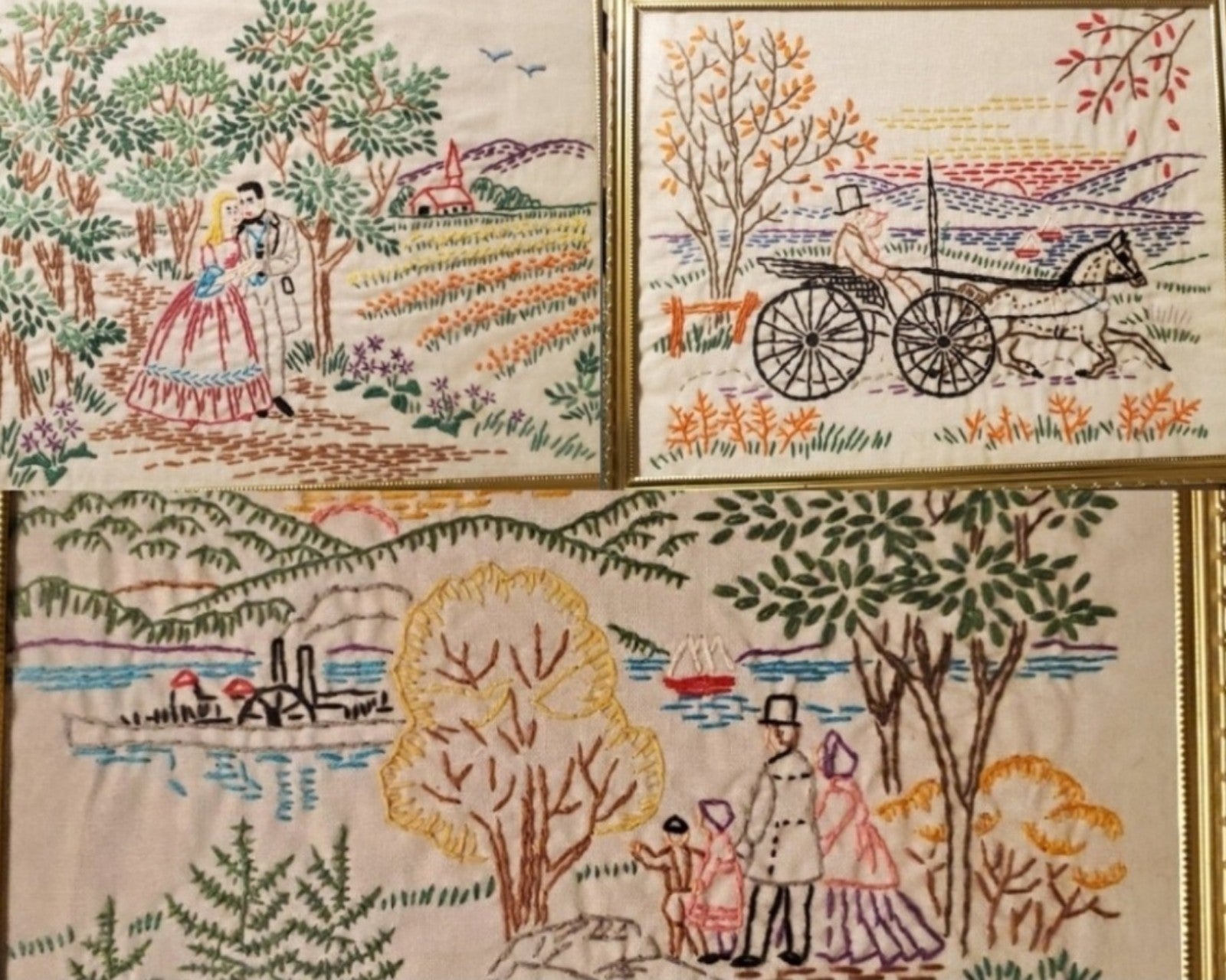 Vintage Cross Stitch Framed x3