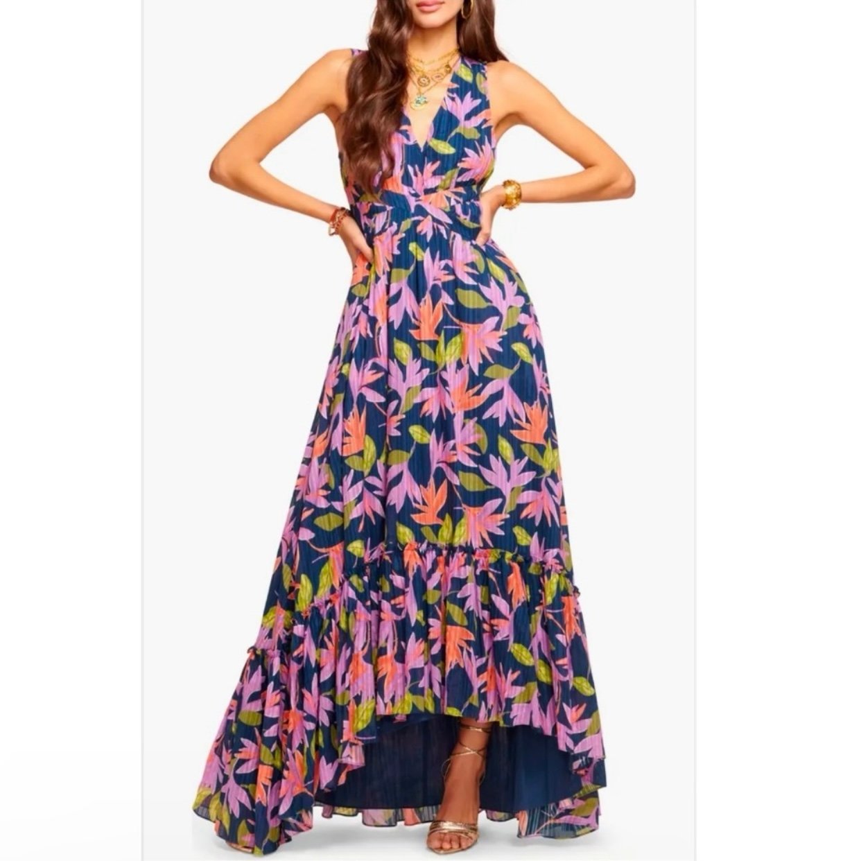 NWT Ramy Brook Spring Navy Paradise Floral Miles High-Low Maxi Dress Size 8