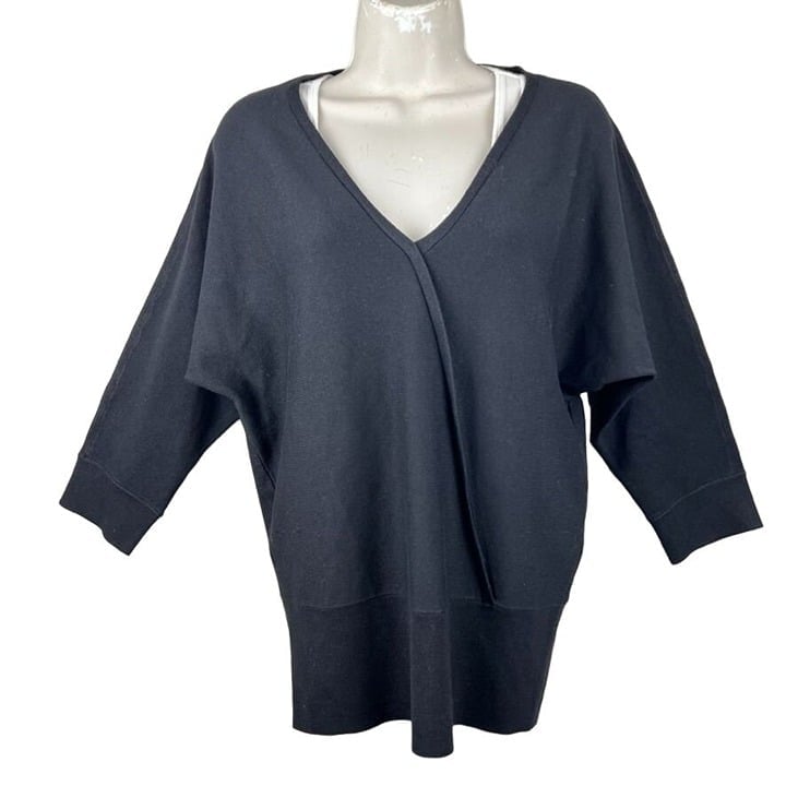 WHBM Black Wrap-front Pullover L/S Sweater Top Size S