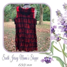 Vintage 1960s Jody of California Vintage Sleeveless Red Dress Black Fringe (C43)