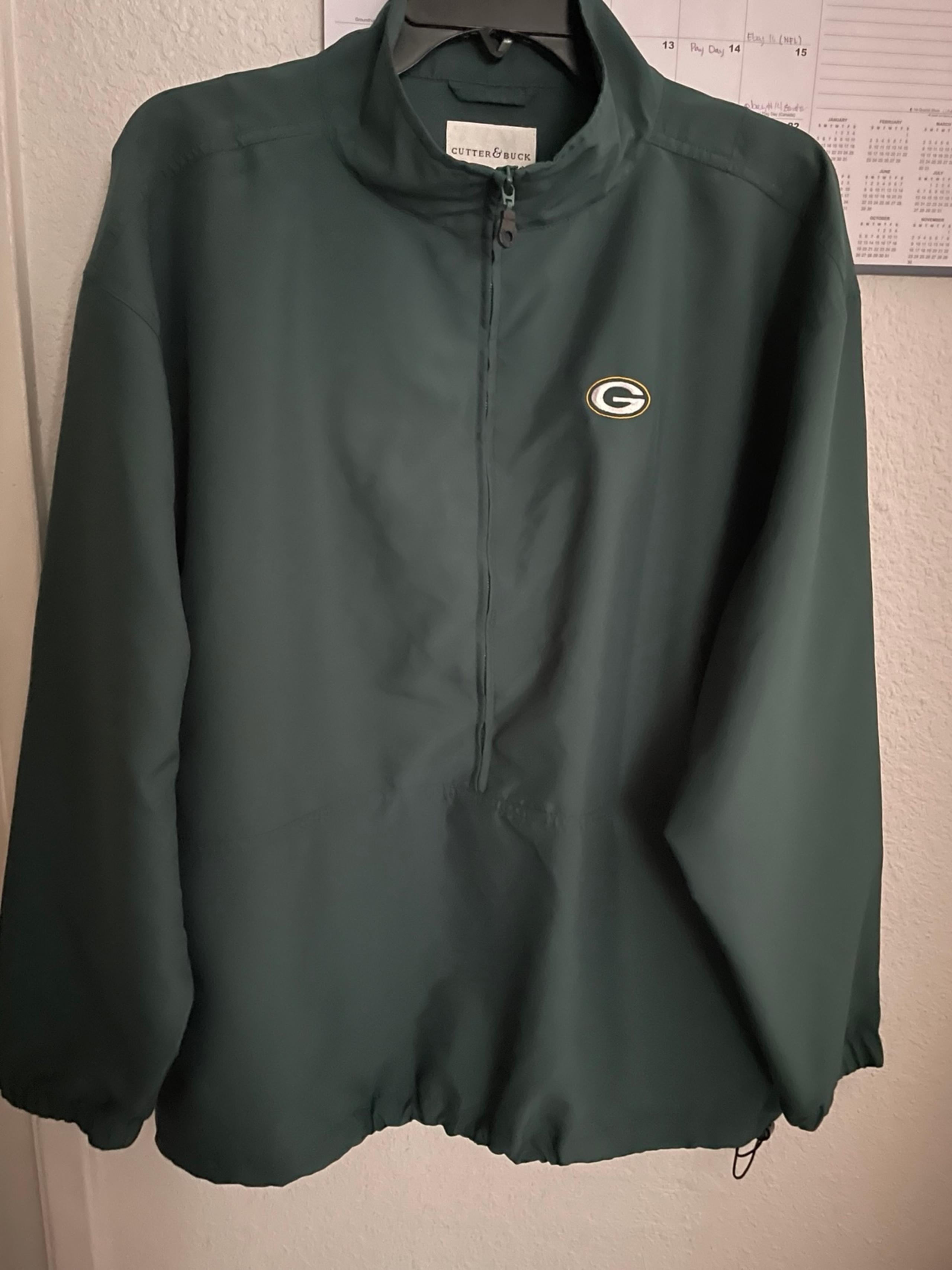 Cutter & Buck Green Bay Packers Mens Green Long Sleeve 1/2 Zip Windbreaker