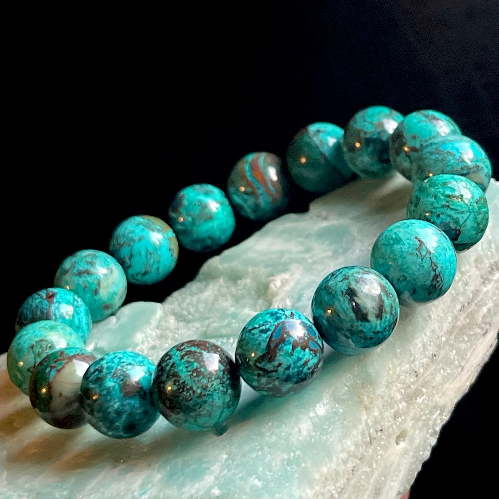 Quantum Quattro Chrysocolla Shattukite Gemstone Sphere Crystal Bracelet