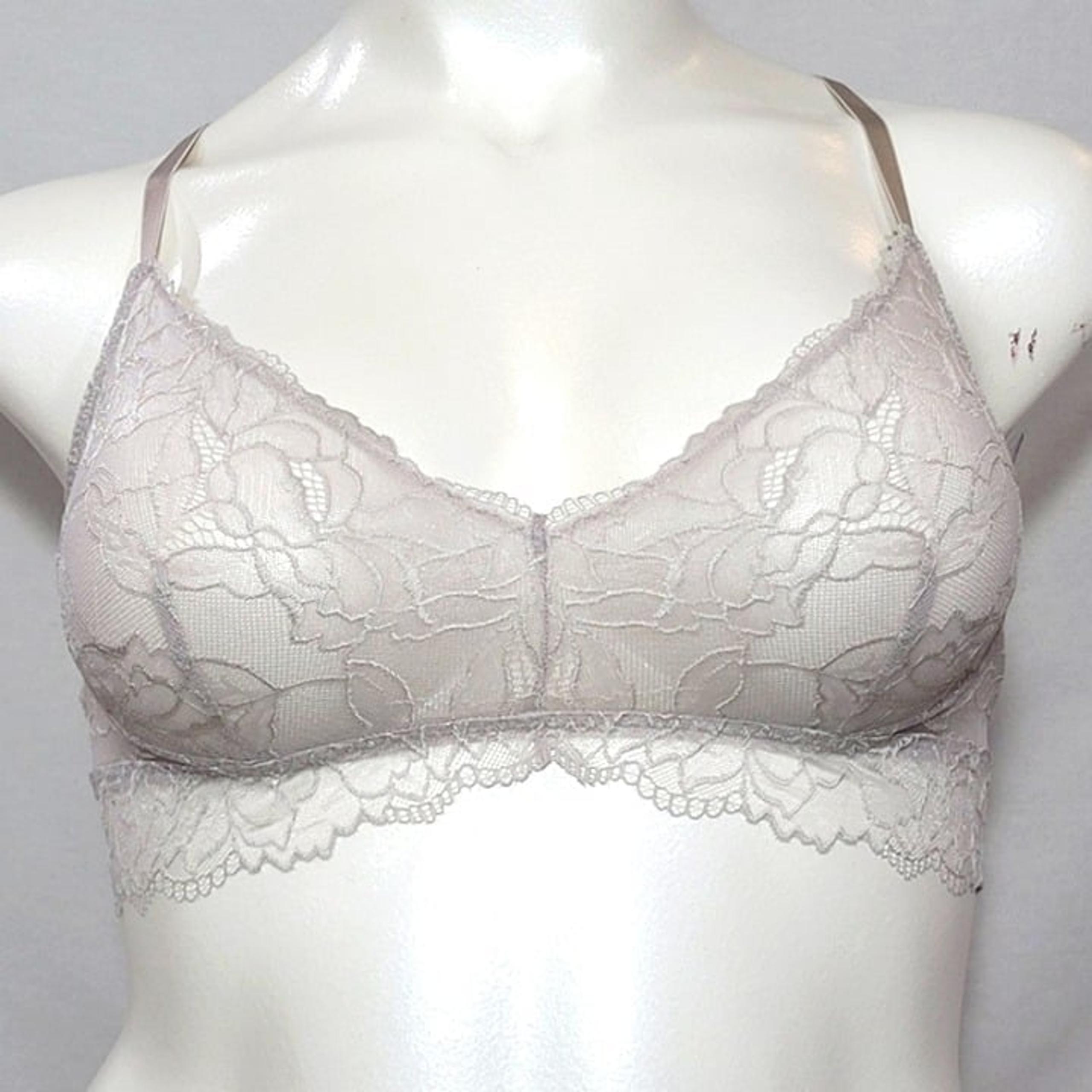 XS Gilligan & O'Malley Floral Lace Bralette Bra Morning Fog Gray NWT