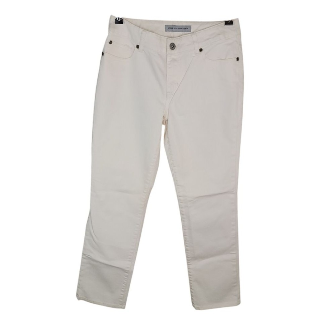 Chico's Ultimate Fit Slim Leg Cream Denim Jeans Size 0 (Small 4)