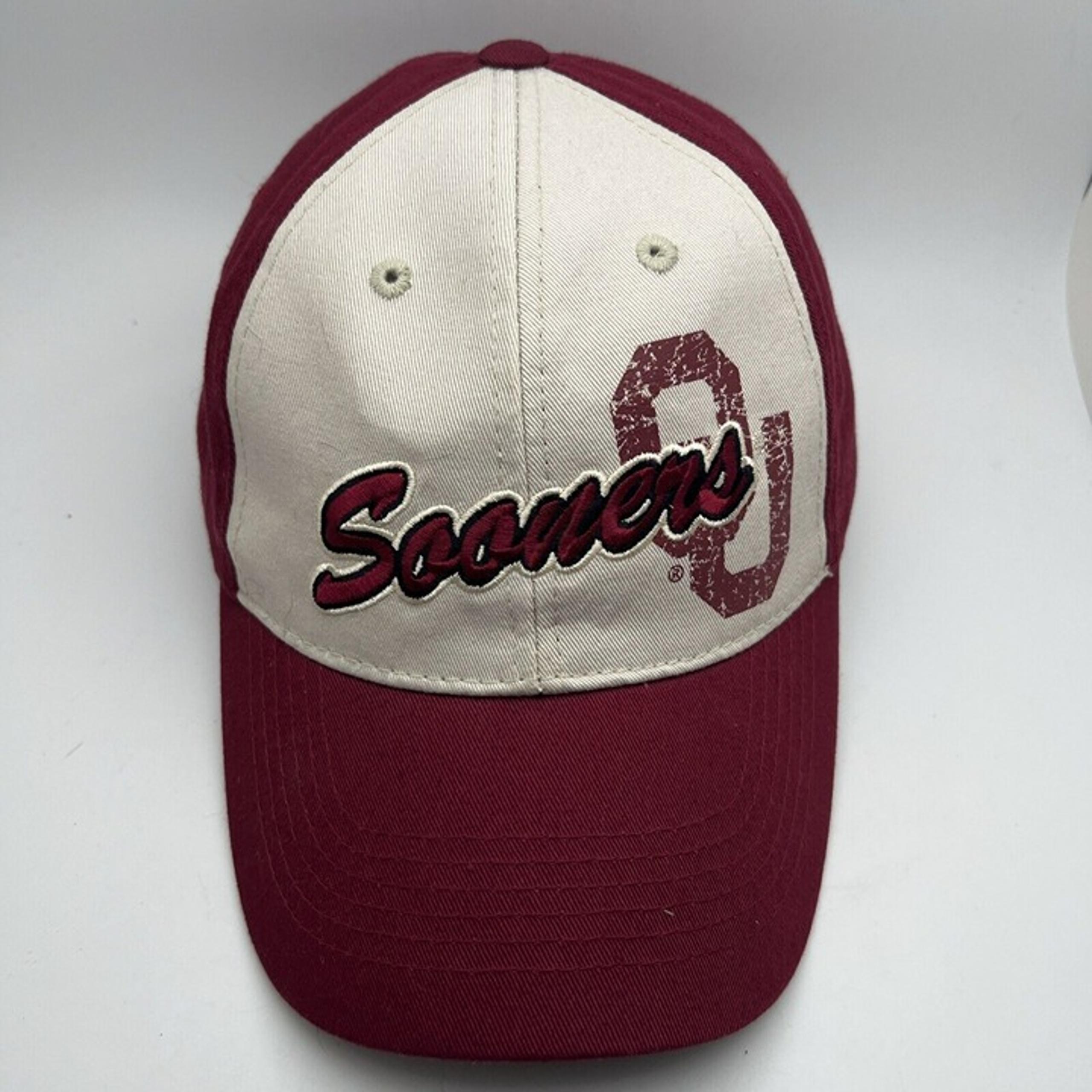 University Oklahoma Sooners Hat Cap Mens Cream Strap Back Embroidered Spell GR57