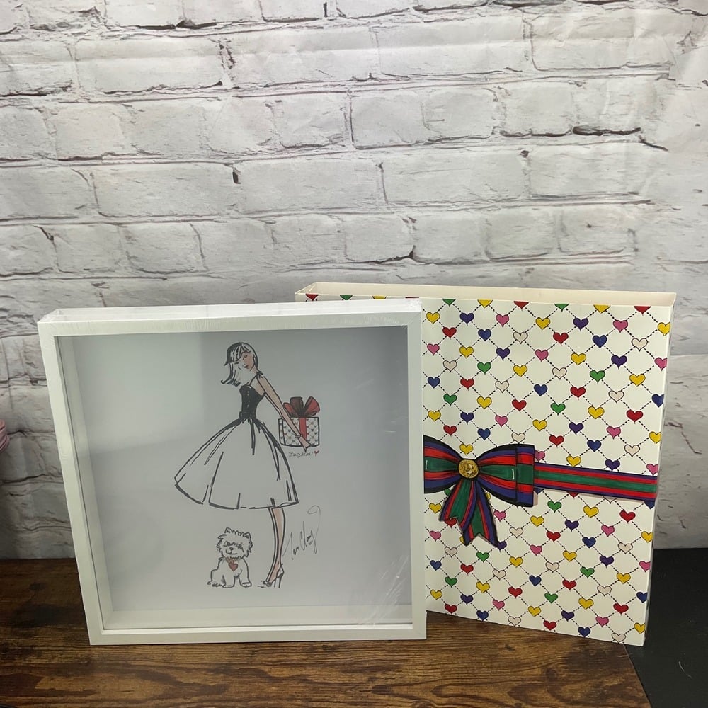 Brighton Heart Frame Girl with Dog Sketch Art Decor NWT OS