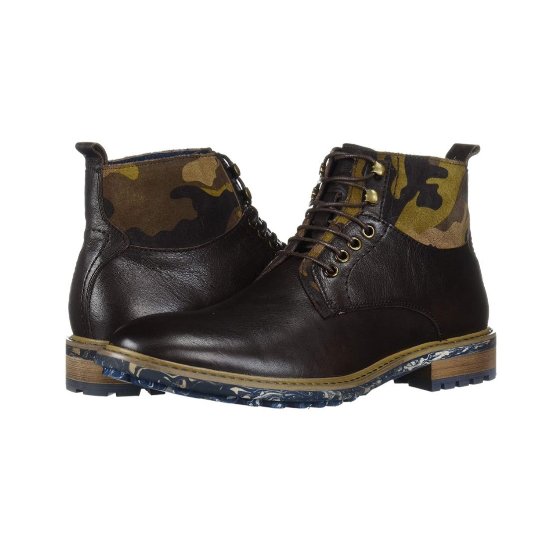NEW English Laundry Mens Dark Brown Leather Camouflage Ronan Lace Up Boots Size