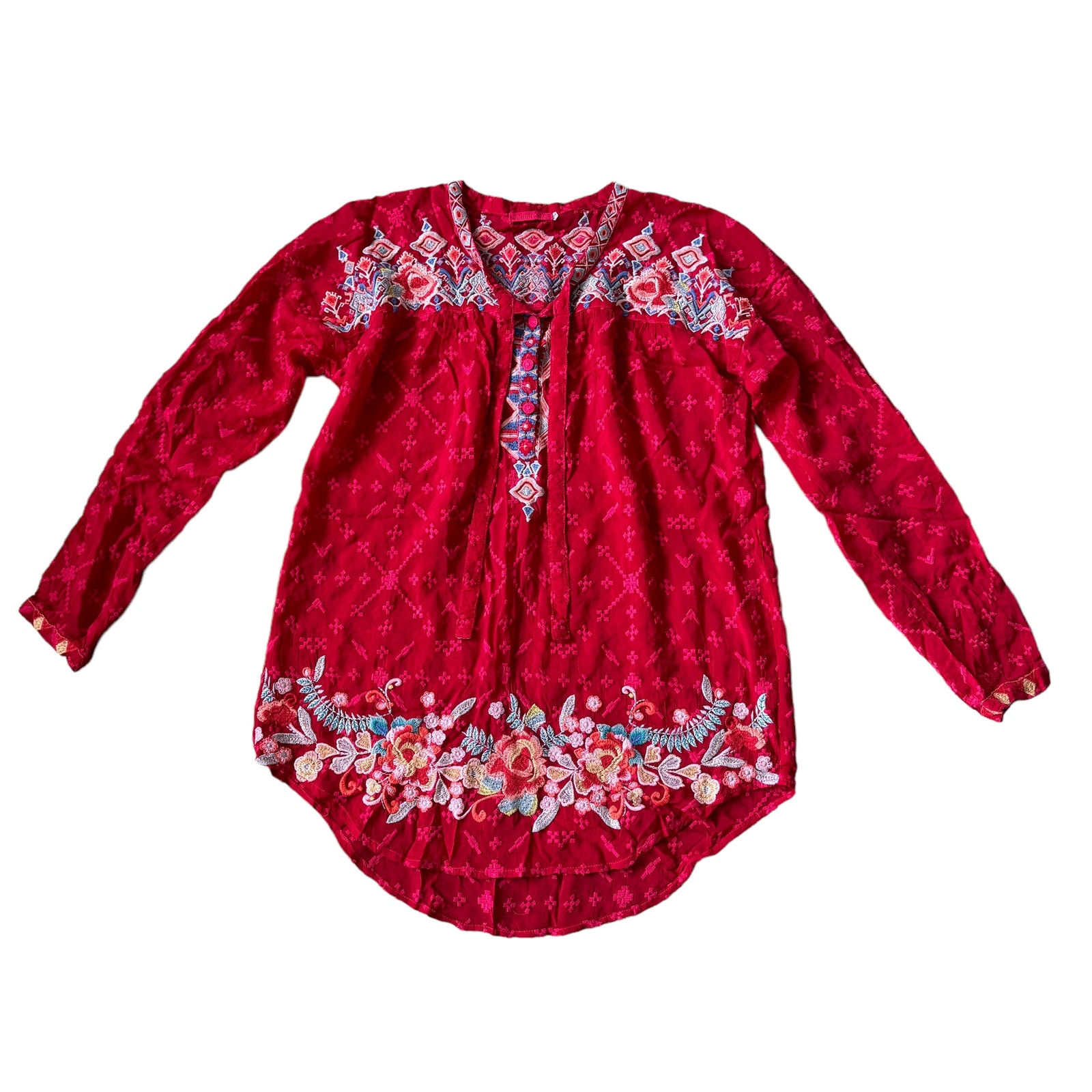 Johnny Was Gina Embroidered Blouse Red