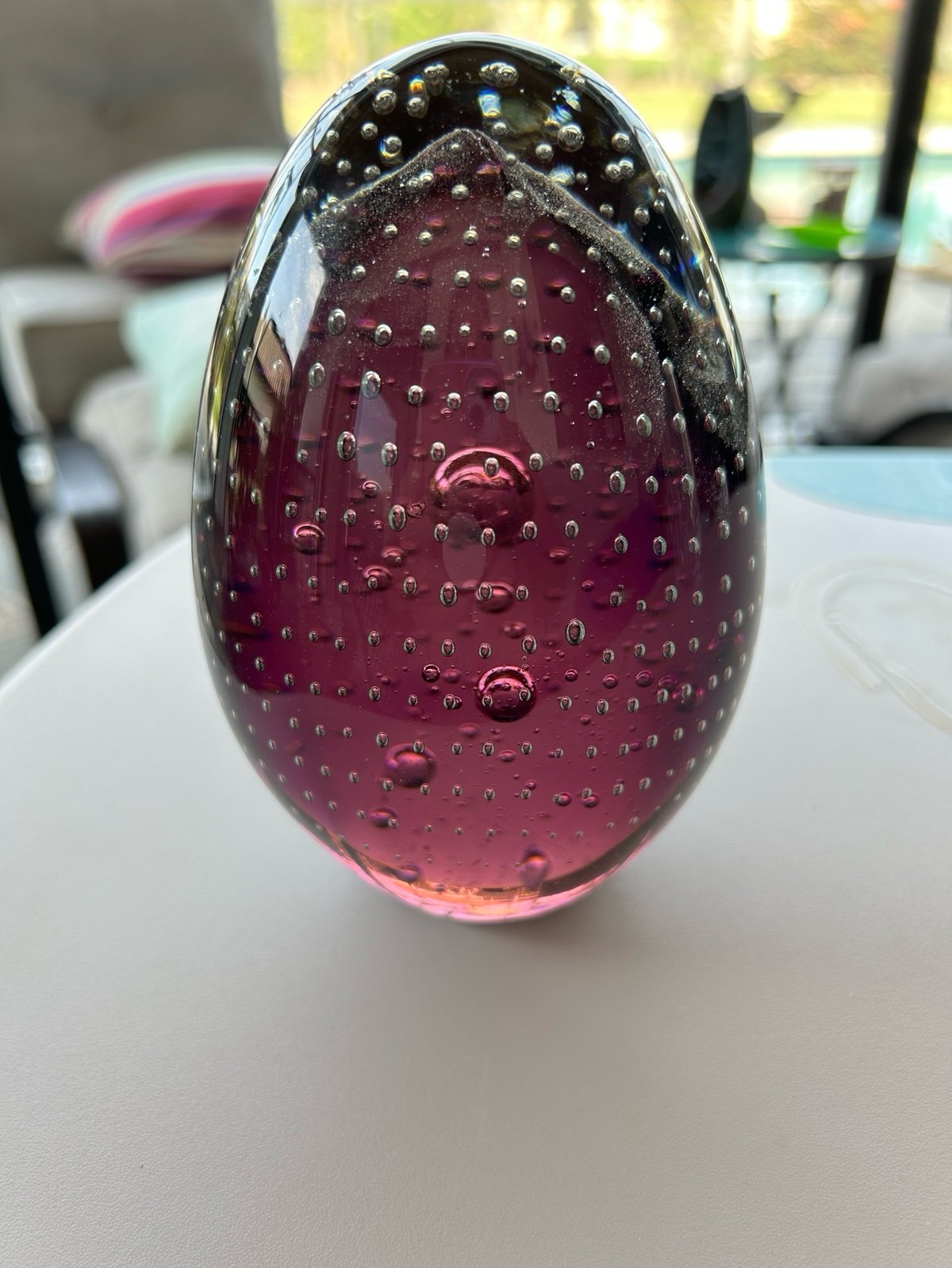 Controlled Bubble Bullicante Purple Lavender Large Egg Shaped Glass Paper Weight