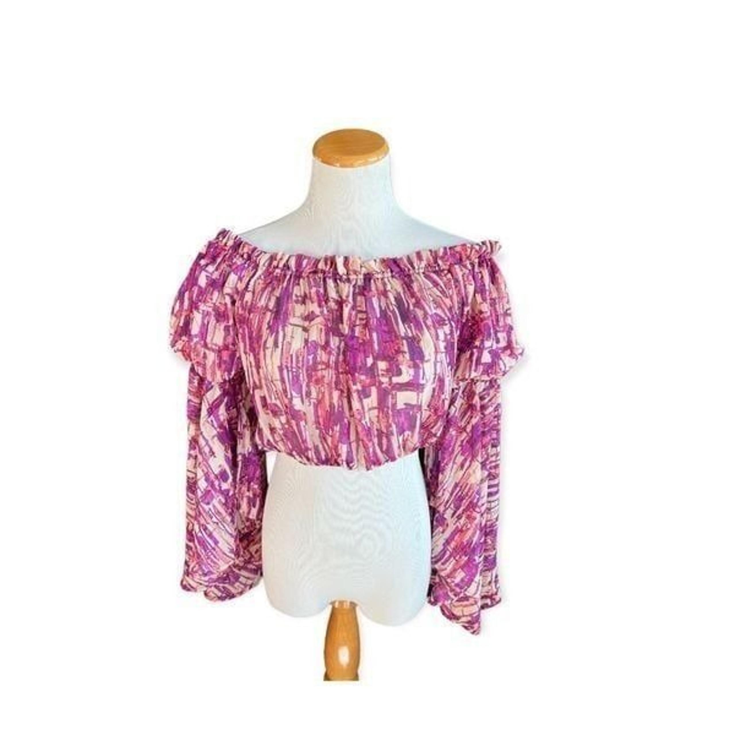 New Womens Impulsive Balloon Flowy Sleeve Crop Cropped Top - Sz M
