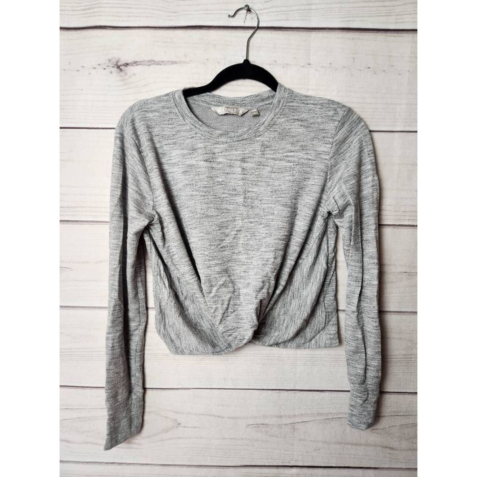 Athleta Womens Cropped Sweatshirt Gray Pullover Space Dye Stretch Petites XXS