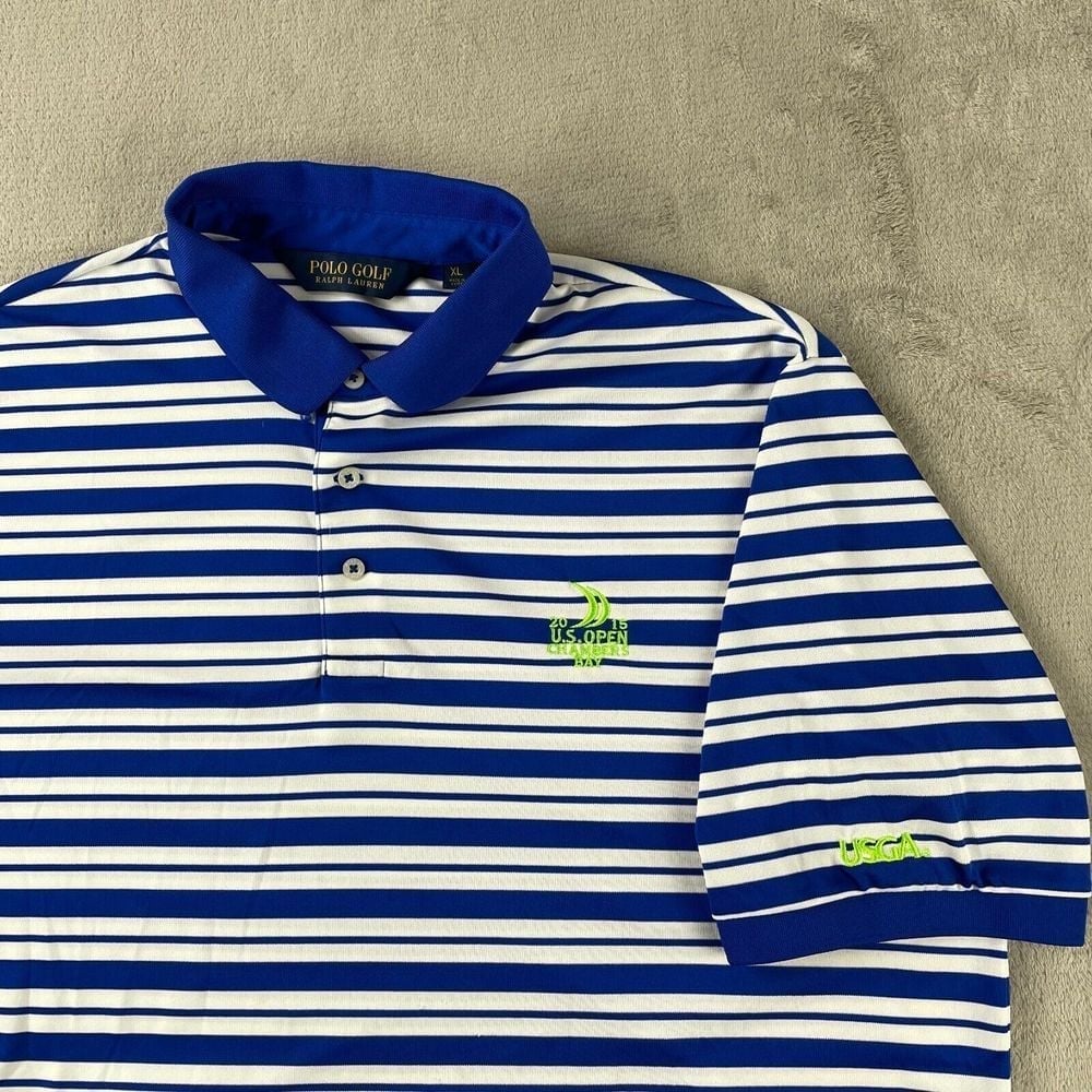 Polo Golf Ralph Lauren x 2015 USGA Open Chambers Bay Polo Shirt XL Blue Striped
