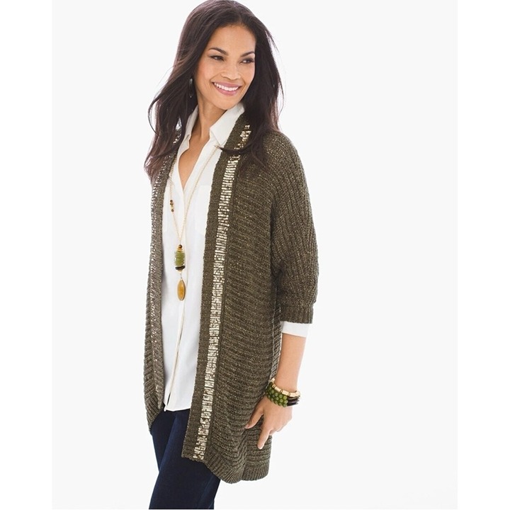 NWT New 109 Chico's Knit Sequin Trim Cardigan Size 1 US M