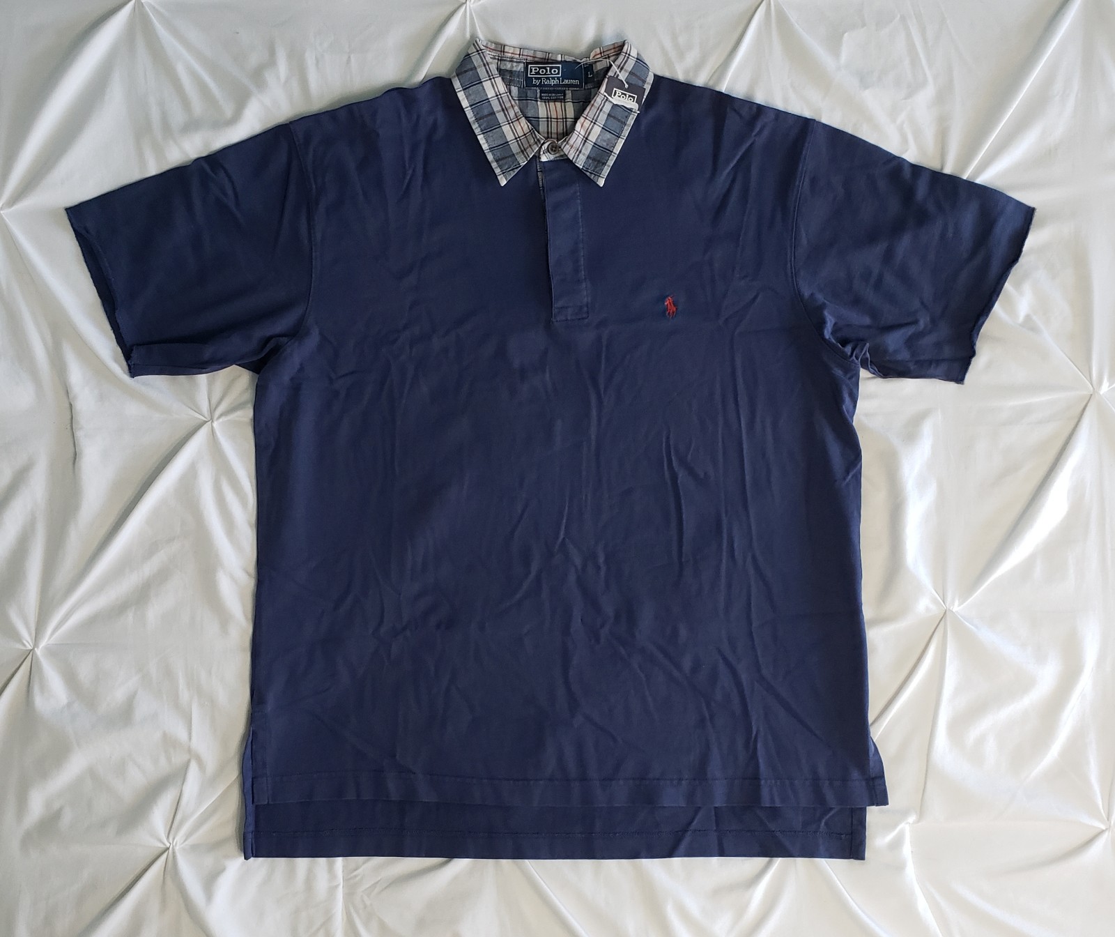 NWT! POLO by Ralph Lauren Men's SS Plaid Collar Polo Shirt (L) Navy