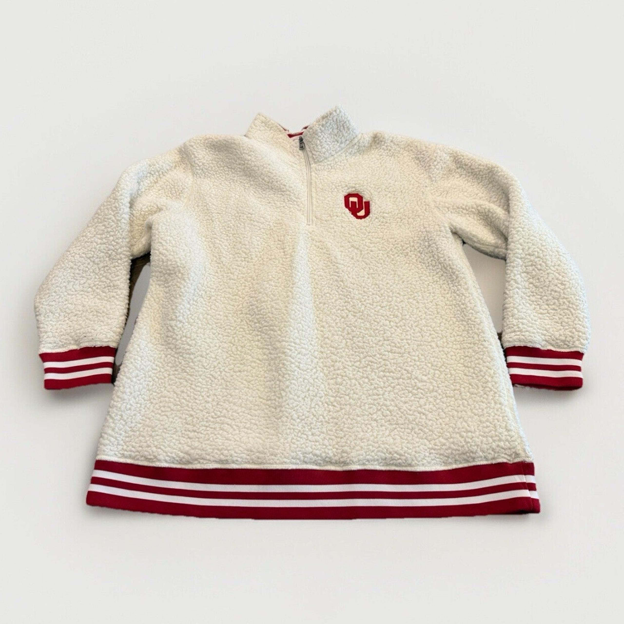 BoxerCraft Womens White Red Oklahoma Sooners OU Sherpa Pullover Jacket Size XL