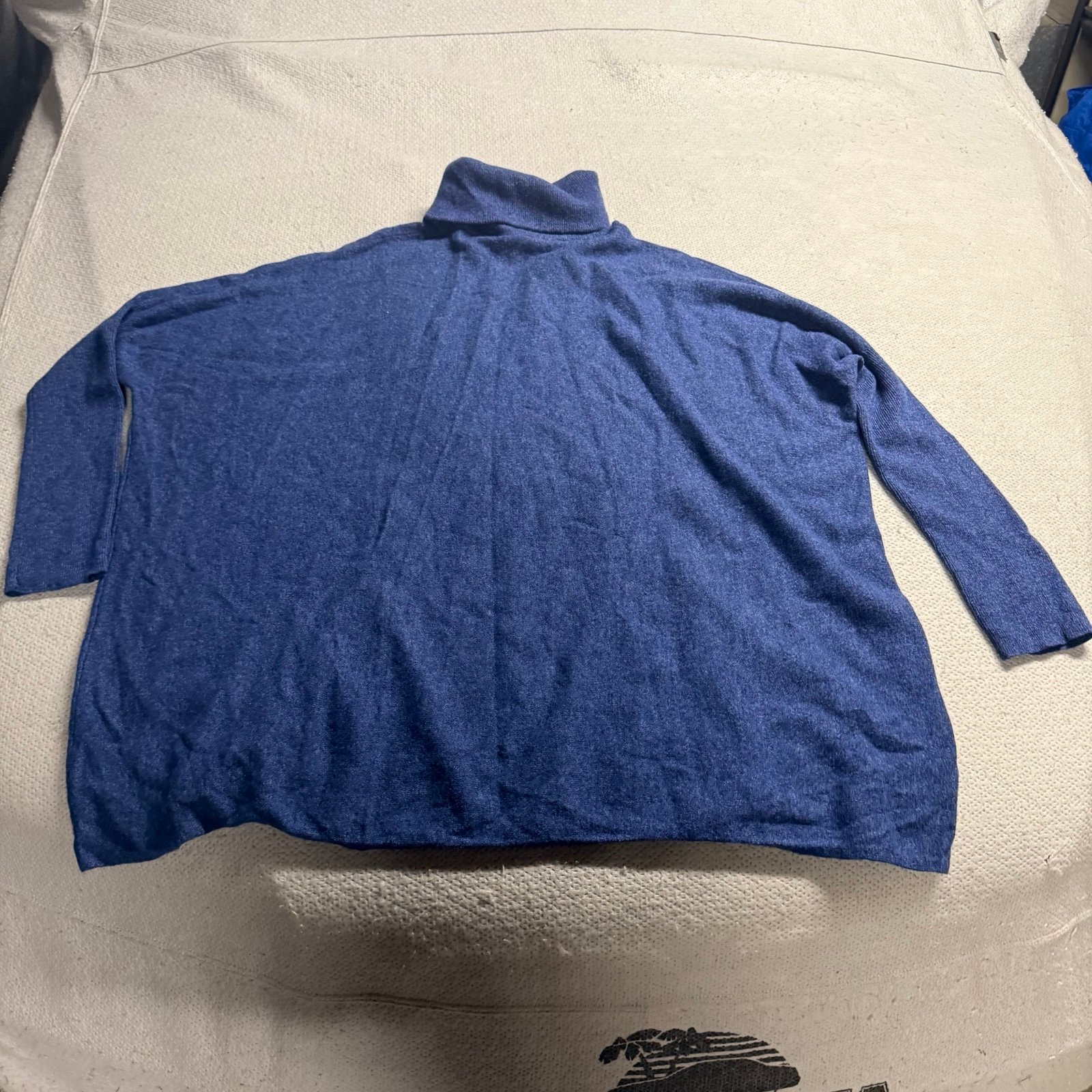 Garnet Hill Women’s Blue Merino Wool & Cashmere Turtleneck Poncho Sweater OS