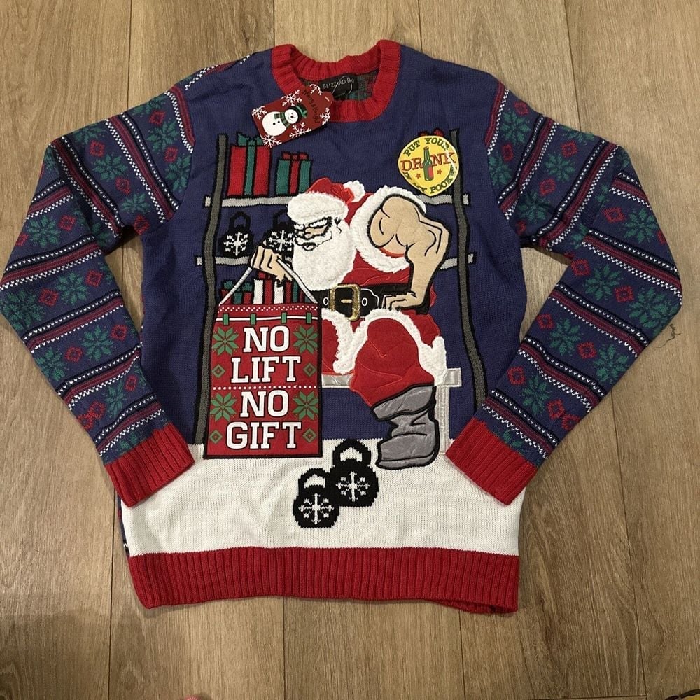 Blizzard Bay Christmas Santa Sweater Drink Holder No Lift No Gift Holiday Sm