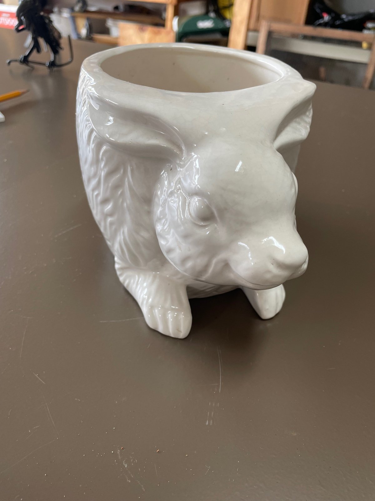 Vintage White ceramic rabbit vase/planter