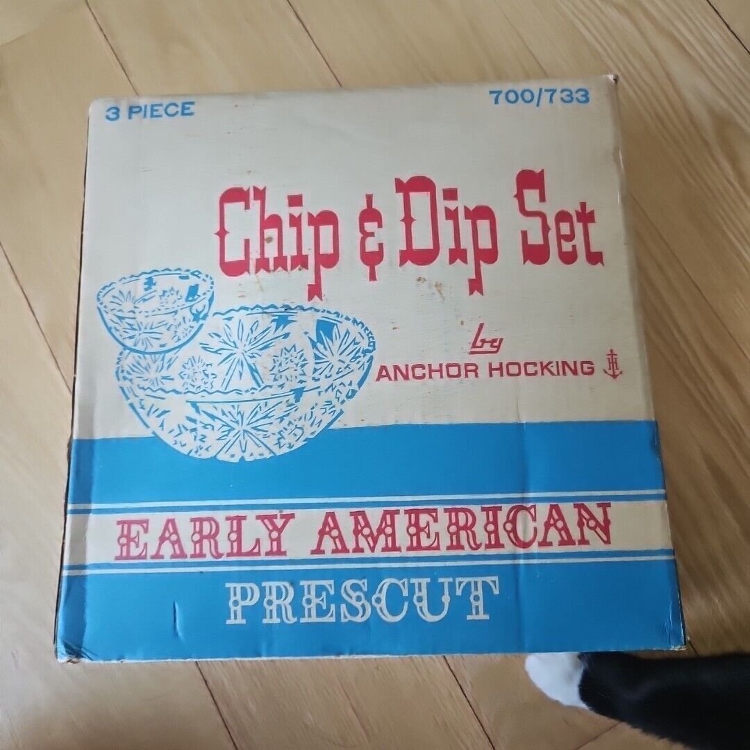 Anchor Hocking Early American Prescut 3-Piece Glass Chip & Dip Set Orig. Box