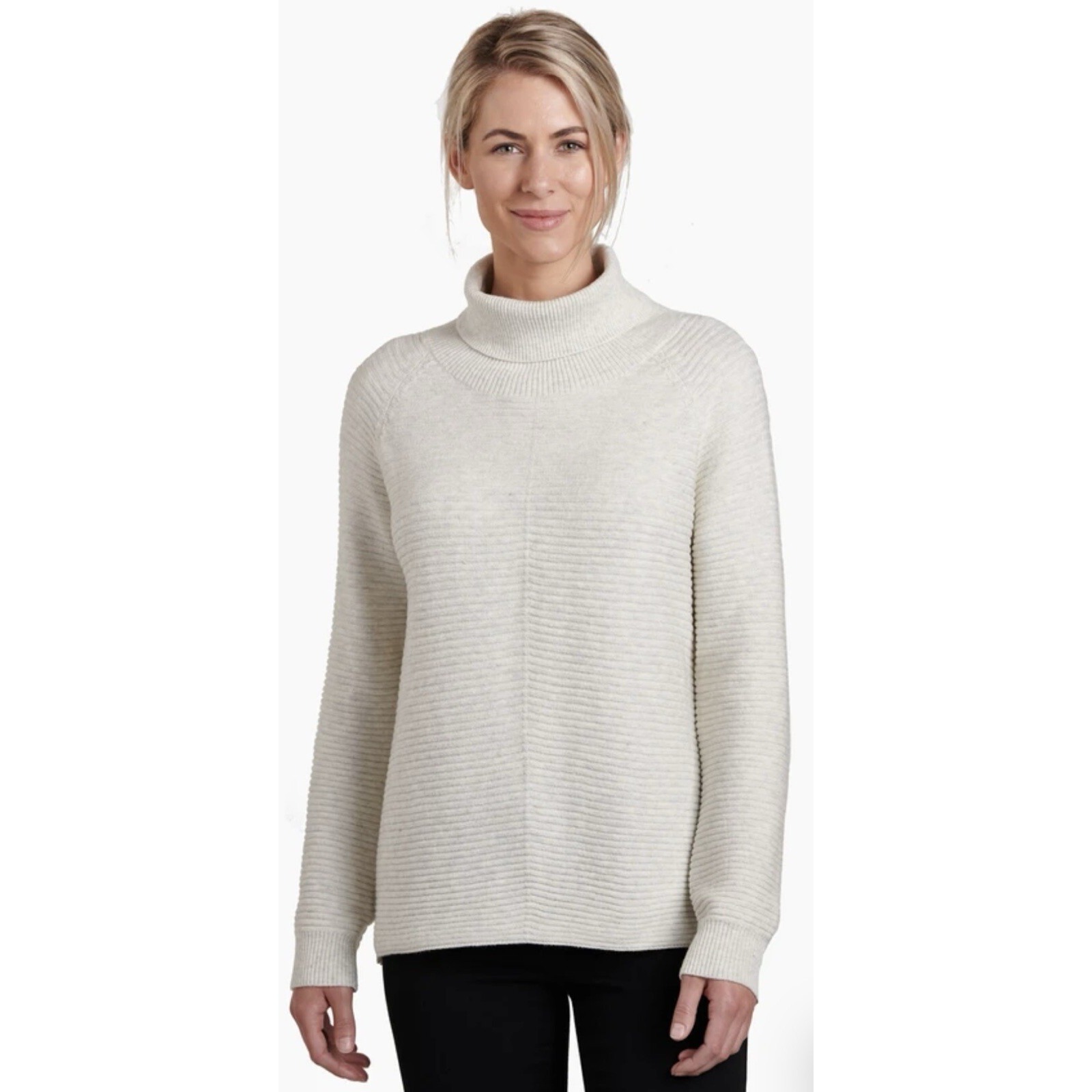 KUHL Solace Ribbed Sweater Size Large Cowl Neck NWT Natural Marino Wool Blend