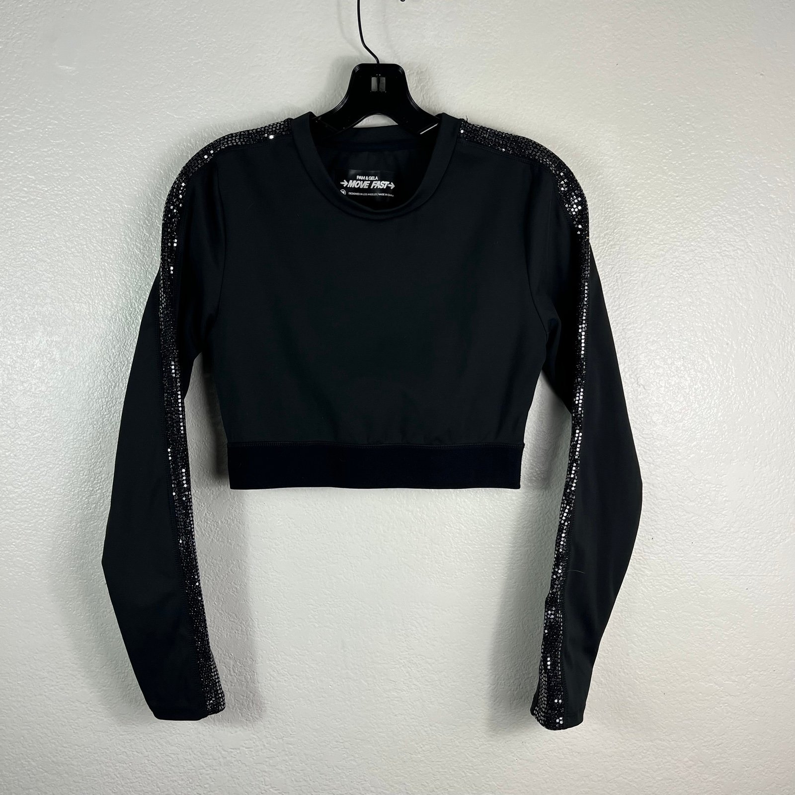 Pam & Gela Sequined Long Sleeve Crop Top size medium
