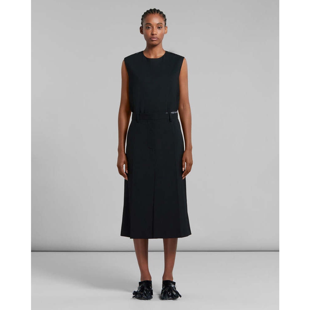 MARNI TROPICAL WOOL MIDI SKIRT - BLACK size 44 / US 8