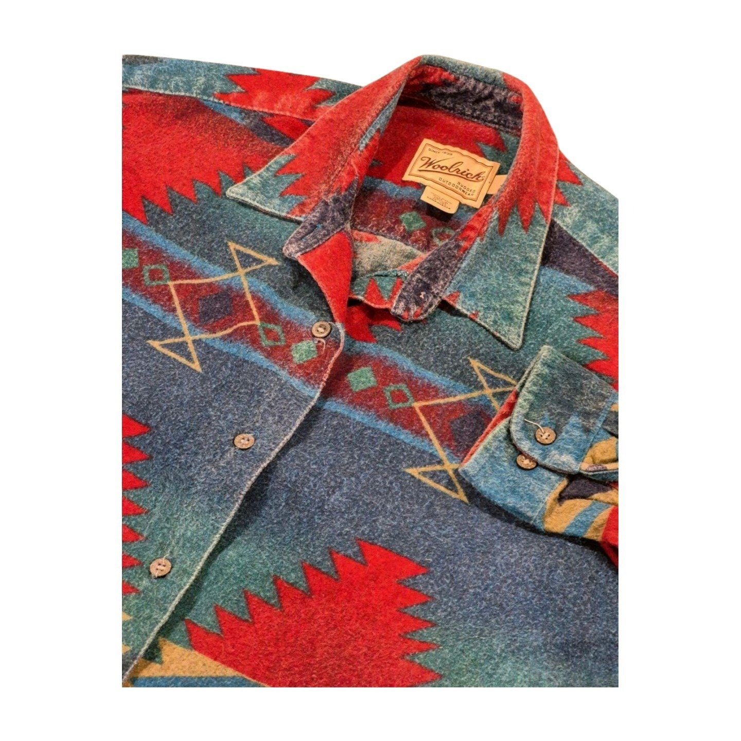 VTG Woolrich Navajo Aztec Long Sleeve Flannel Button Up Shirt Blanket Women's L