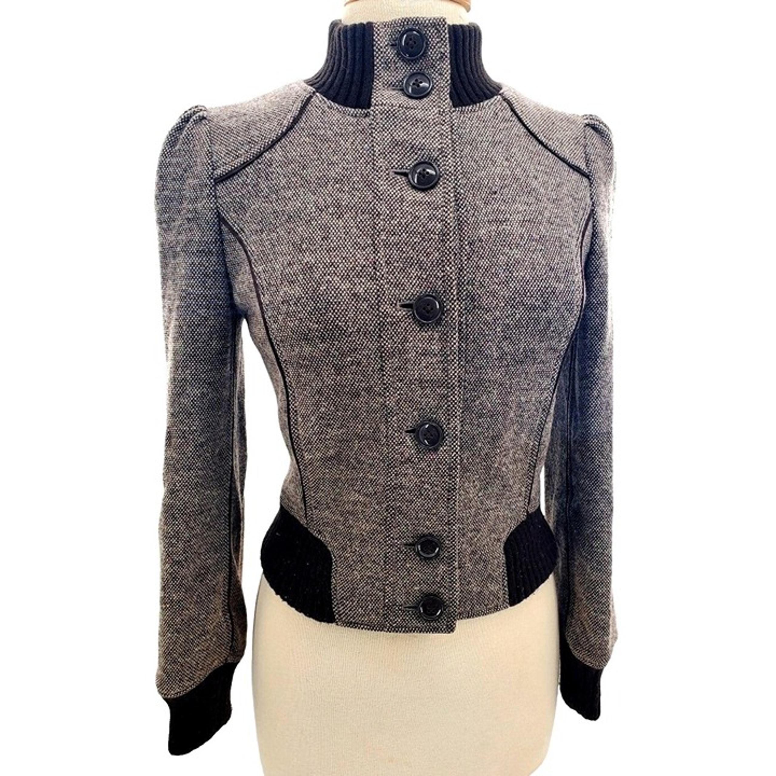 Guess Jeans Wool Jacket Colorful Retro Vintage High Neckline Button Short Coat