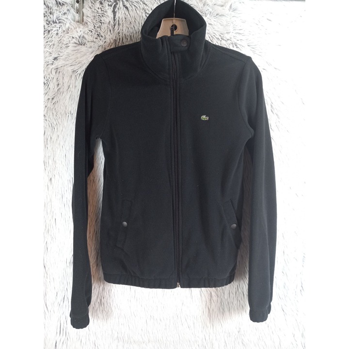 Lacoste Sweater Mens 36 Small Black Full Zip Microfiber Fleece Pullover Top