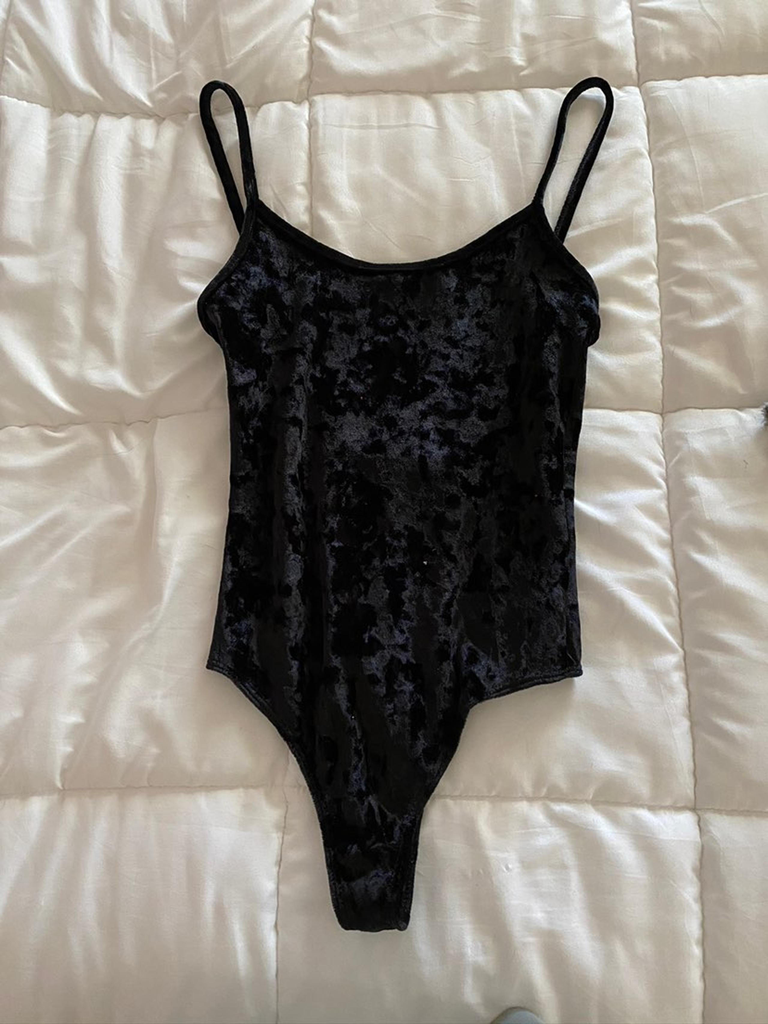 Velvet open back black bodysuit