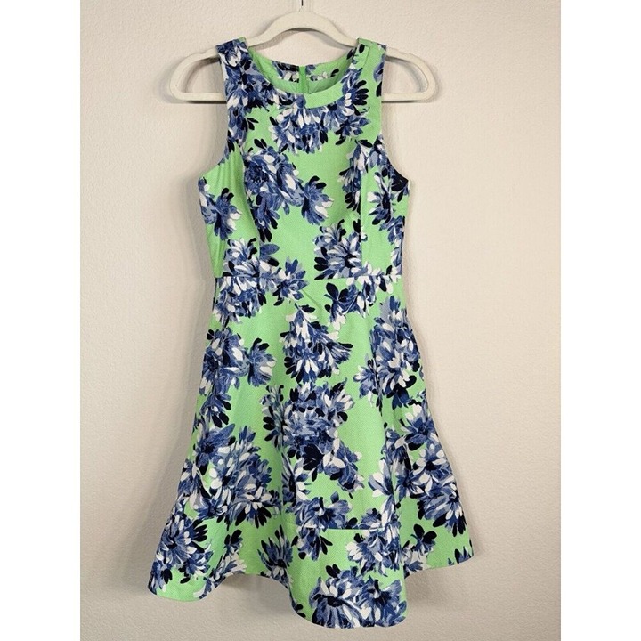 J.Crew Photo Floral Dress Women’s Size 4 Mint Green Blue Spring Pockets A-line