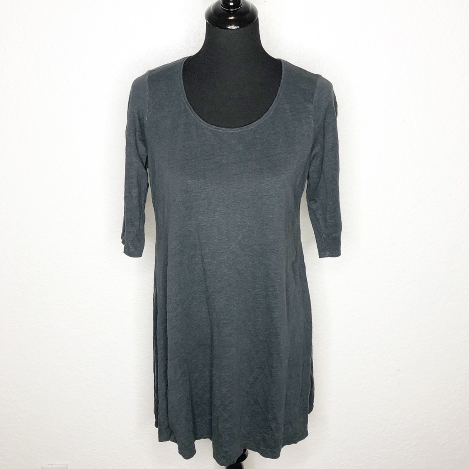 Eileen Fisher charcoal gray linen scoop neck tunic top size Medium