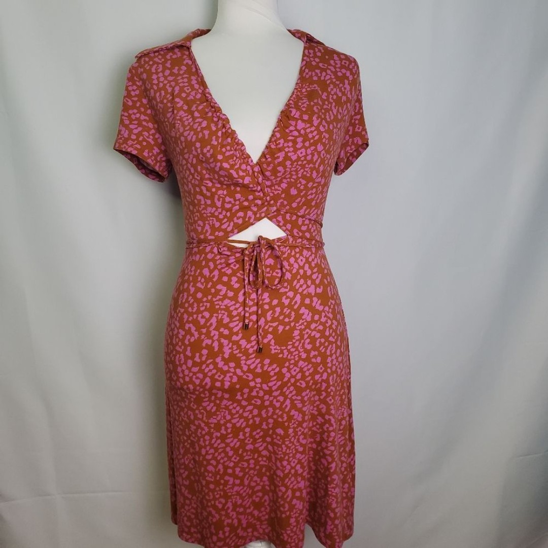 Free People Pink Leopard Print Wrap Cutout Midi Dress XS
