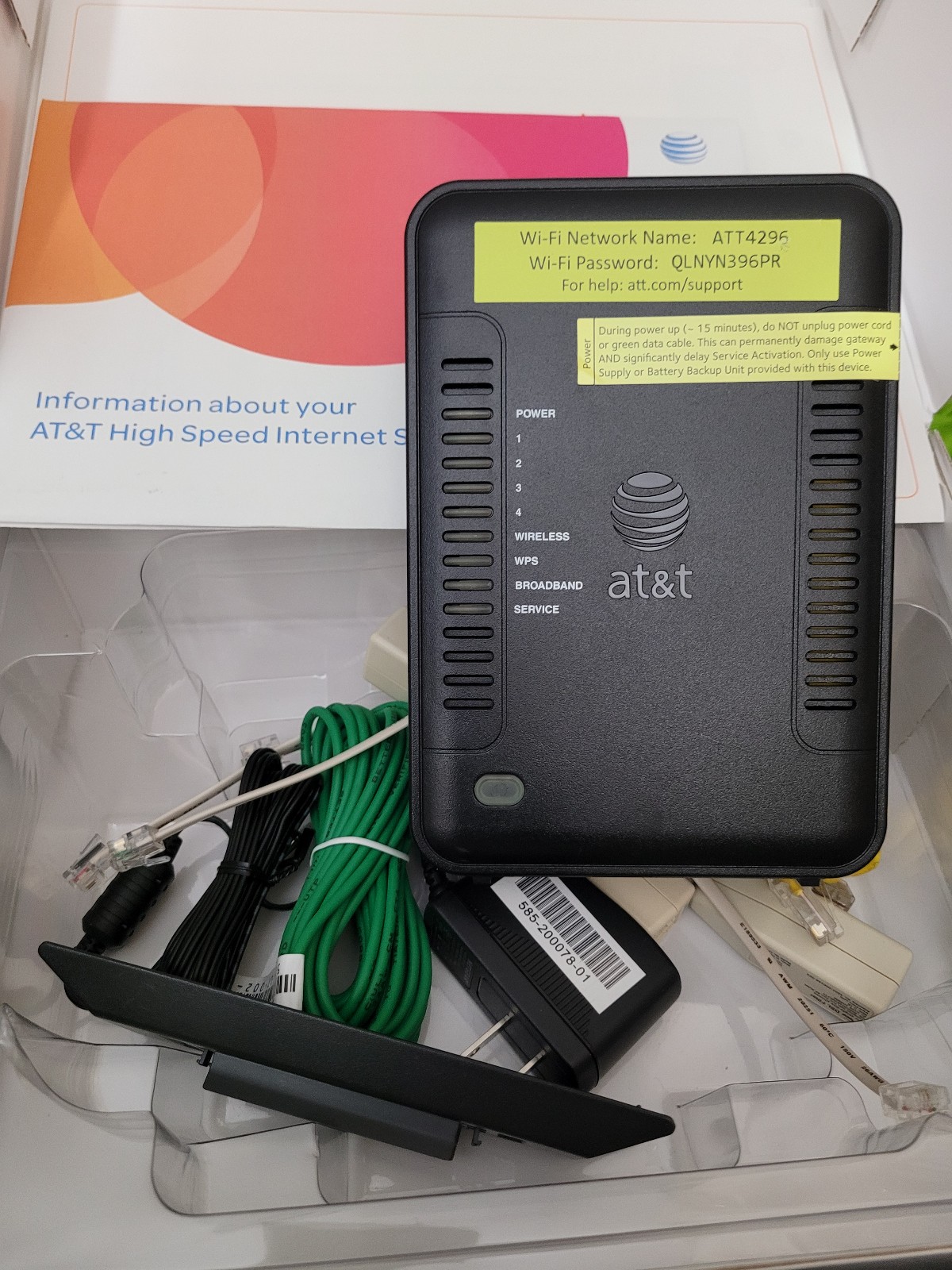 At&t Netgear 7550 ADSL2+ B90-755025-15 Internet Modem Router cables power manual