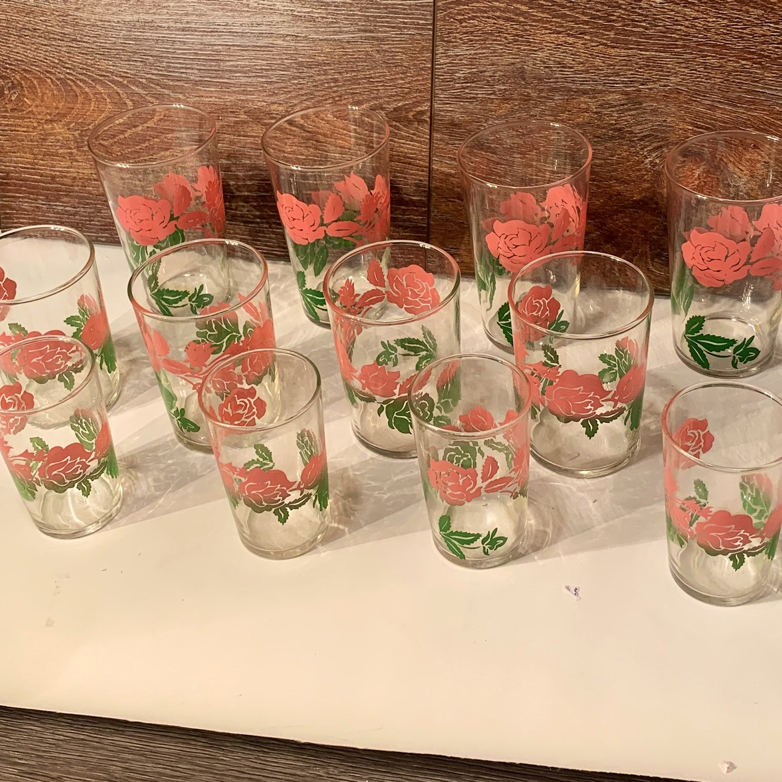 Feeral glass pink rose tumblers