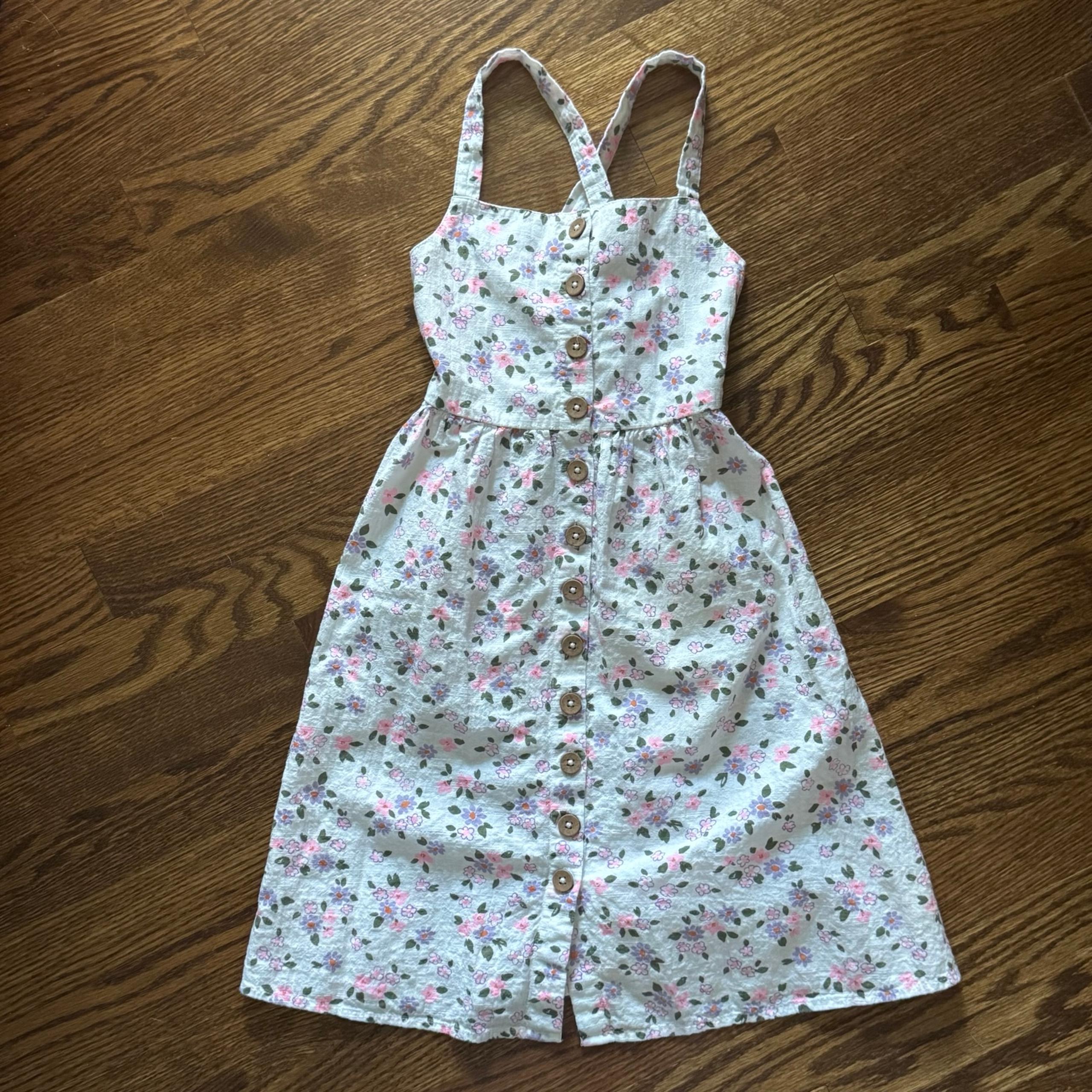 Cat & Jack Pink & Purple Floral Sleeveless Button Front Pocket Dress Size 4/5