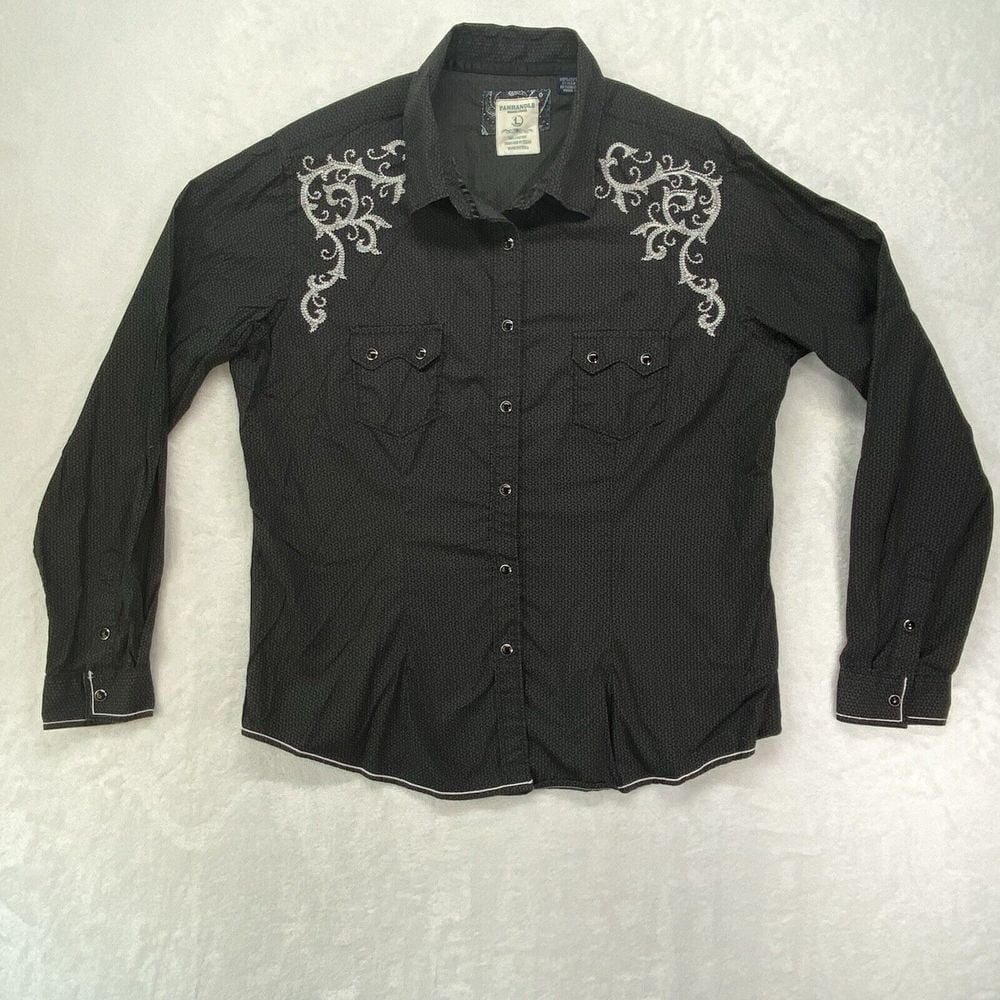 Panhandle Rough Stock Snap front Shirt Womens Large Embroidered Western