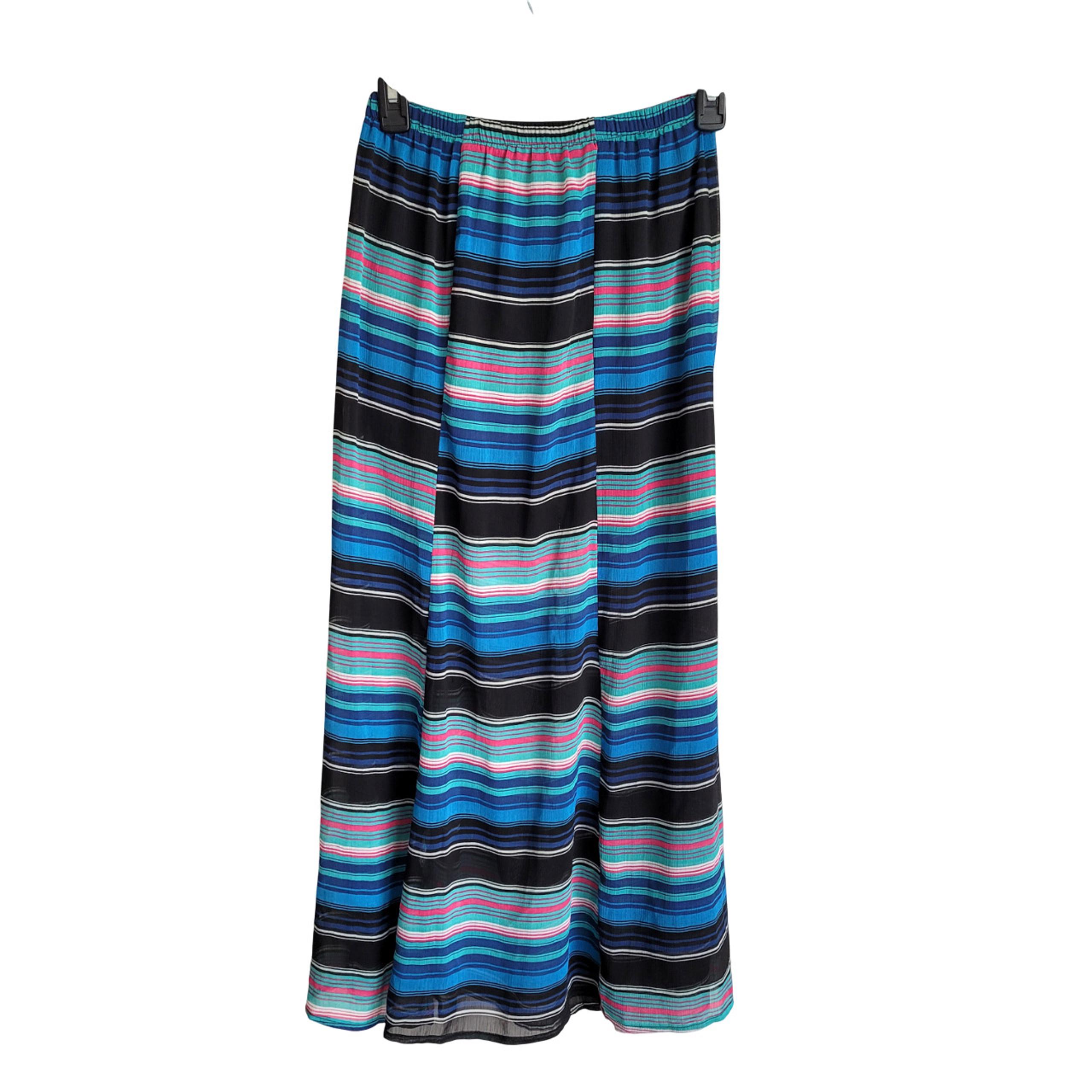 Xhilaration Striped Blue Multicolor Elastic Waist Flowy Maxi Skirt Size XS