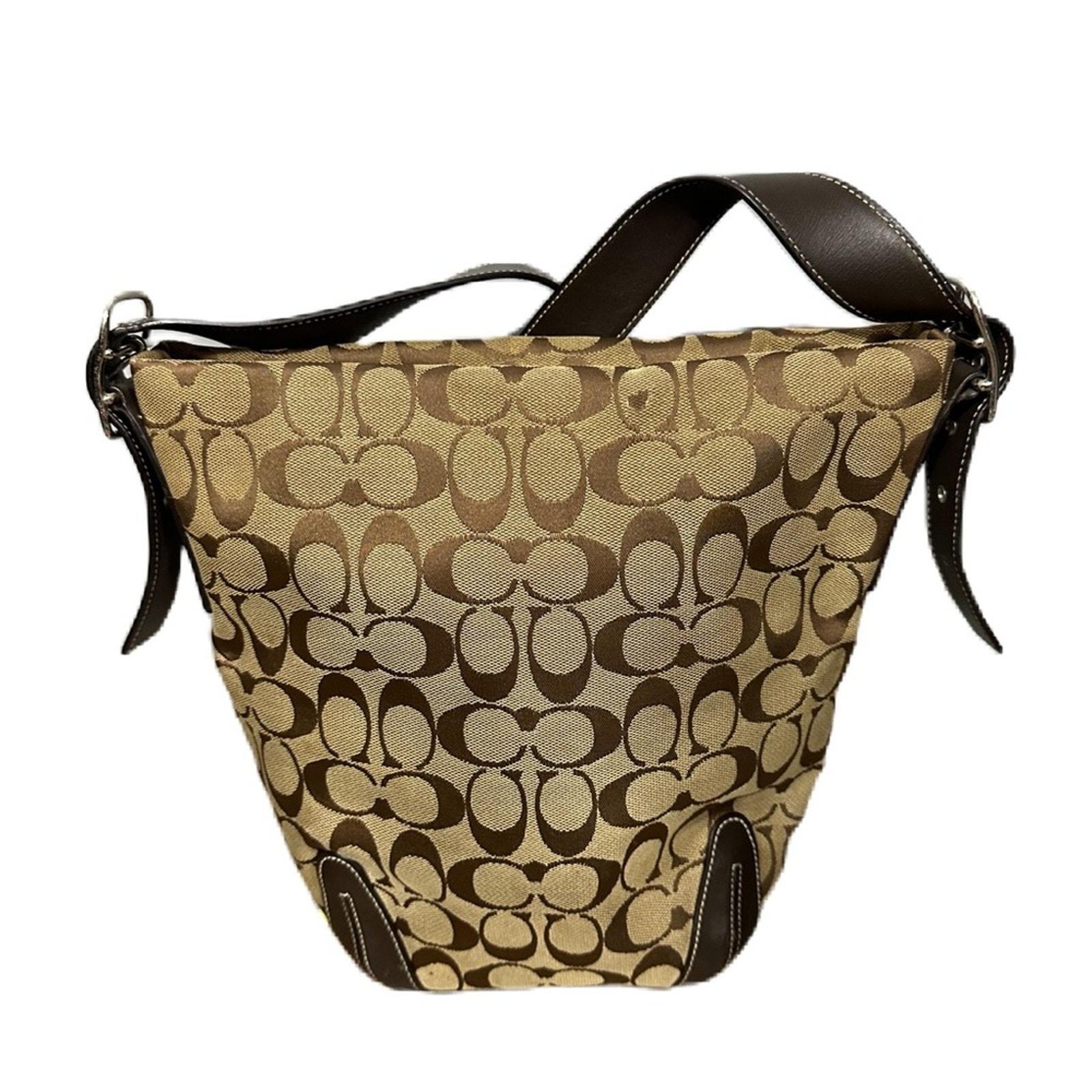 Coach Duffle BROWN TAN Signature Jacquard Leather Hobo Bag Handbag 6076