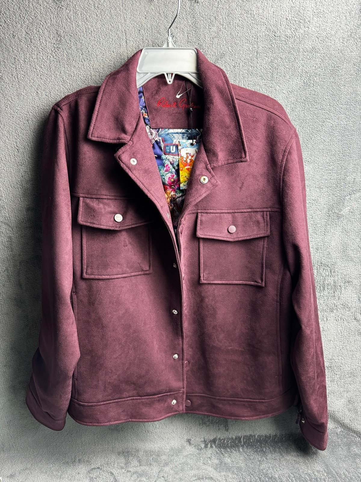 Robert Graham Vegan Suede Trucker Jacket Size XL Mahogany NWT