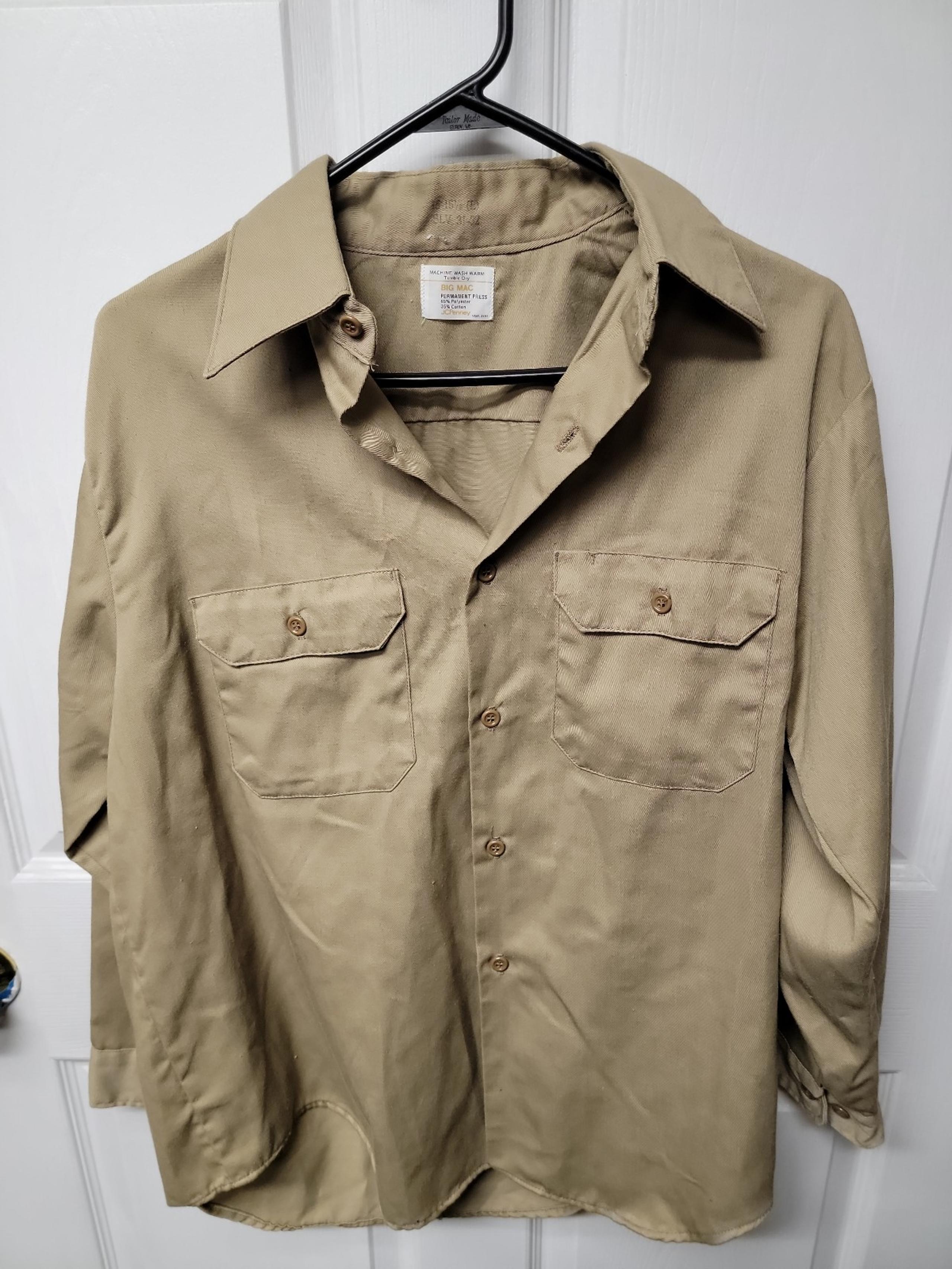 BIG MAC JC Penney's Button Up Work Shirt Khaki Tan Mens Large 16-16 1/2.