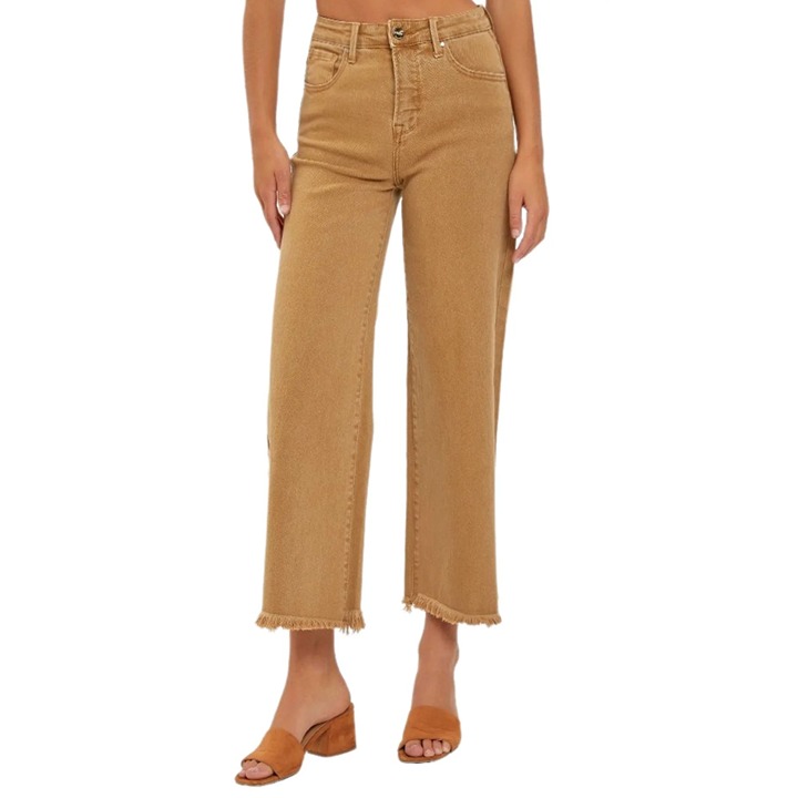 Risen High Rise Control Cropped Frayed Wide Leg Jeans in Mocha - Sz 13/31- NWT