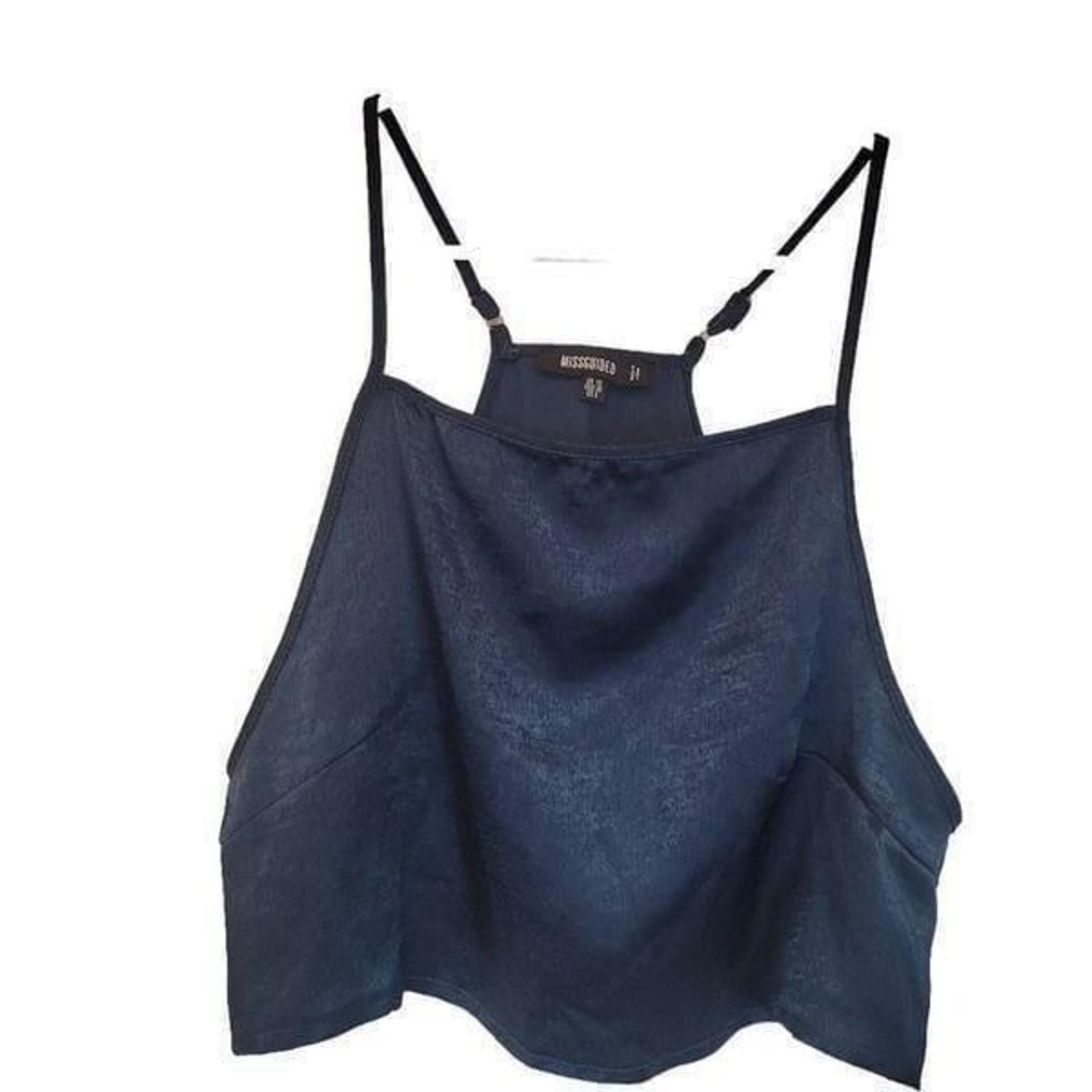 Missguided Women's Steel Blue Shiny Poly Satin Camisole w Adj Straps