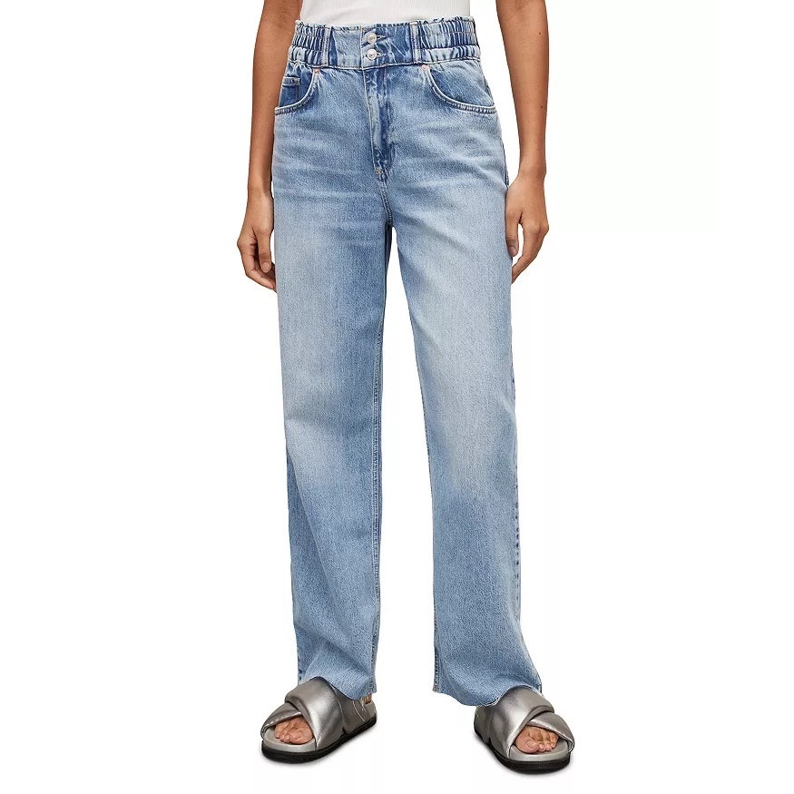 NWT ALLSAINTS Hailey High Rise Wide Leg Jeans in Light Indigo Size 12 Blue Denim