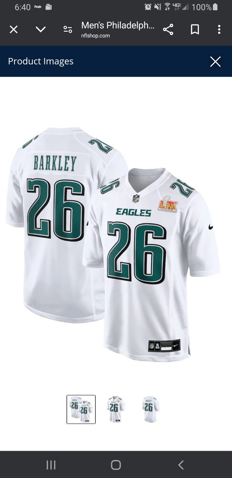 New!#26 Barkley Tundra white Philadelphia Eagles Super Bowl LIX Game Jersey XXL